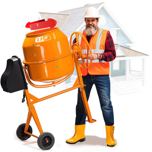 Harigal Electric Cement Mixer, 5.0 cubic Ft, Portable Concrete Mixer Machine, Wheelbarrow Cement Mixing Tools for Stucco