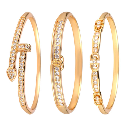 3 Pack 18K Gold Plated Bangles Bracelet Set for Women, Dainty Vintage Trendy Fashion Jewelry, Ideal Gift for Birthday Christmas Valentine's Day Mother's Day for Girlfriend Wife Mom Sister