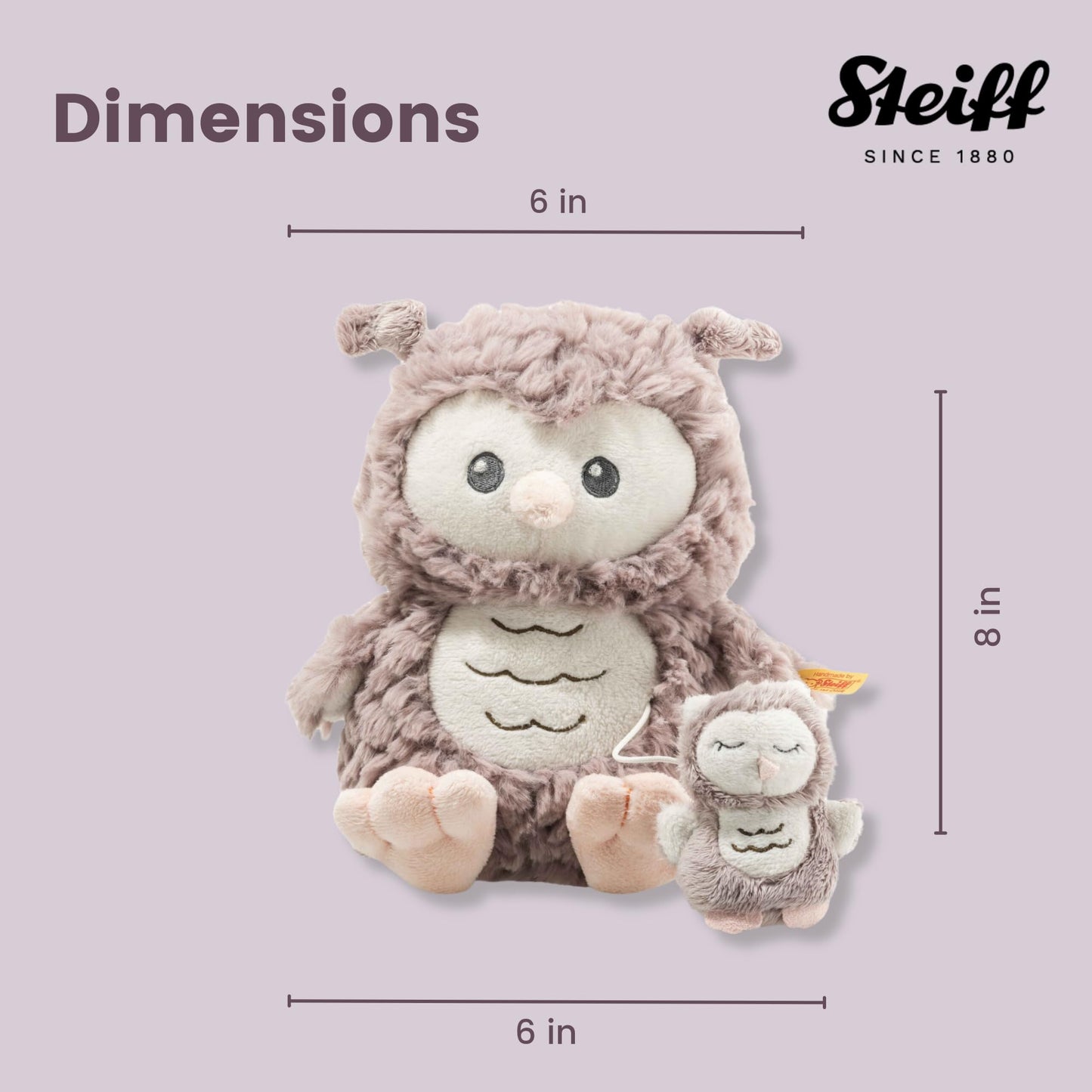 Steiff Ollie Owl, Premium Owl Musical Stuffed Animal, 0-6 or 6-12 Months, Baby Musical Toys, Baby Pull Toy for Babies, Soft Cuddly Friends (Rosé Brown, 8")