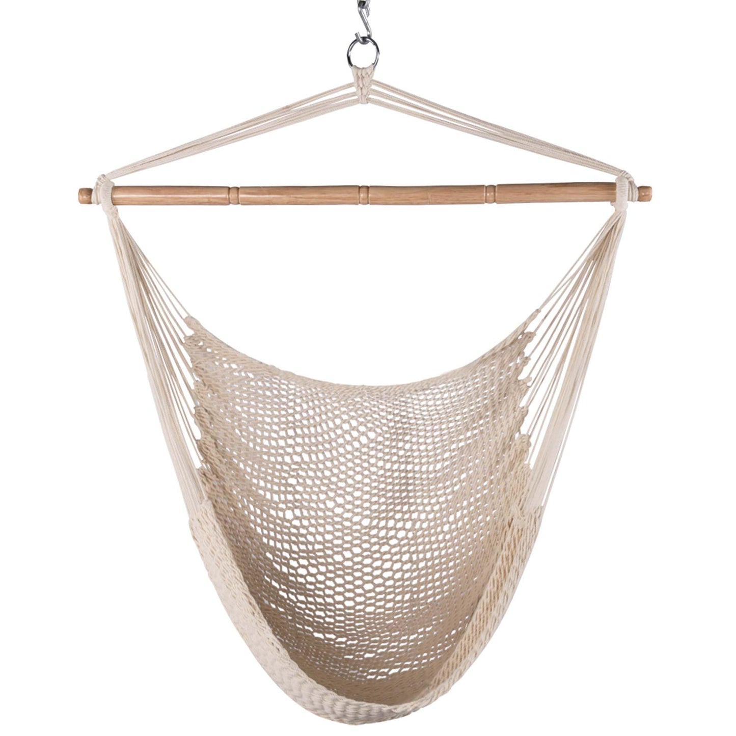 Lazy Daze Hammocks Chair Caribbean Hanging Rope Weaving Chair with 40" Hardwood Spreader Bar and Soft-Spun Cotton Rope for Indoor/Outdoor Backyard & Living Room, Max 300 LBS, Natural