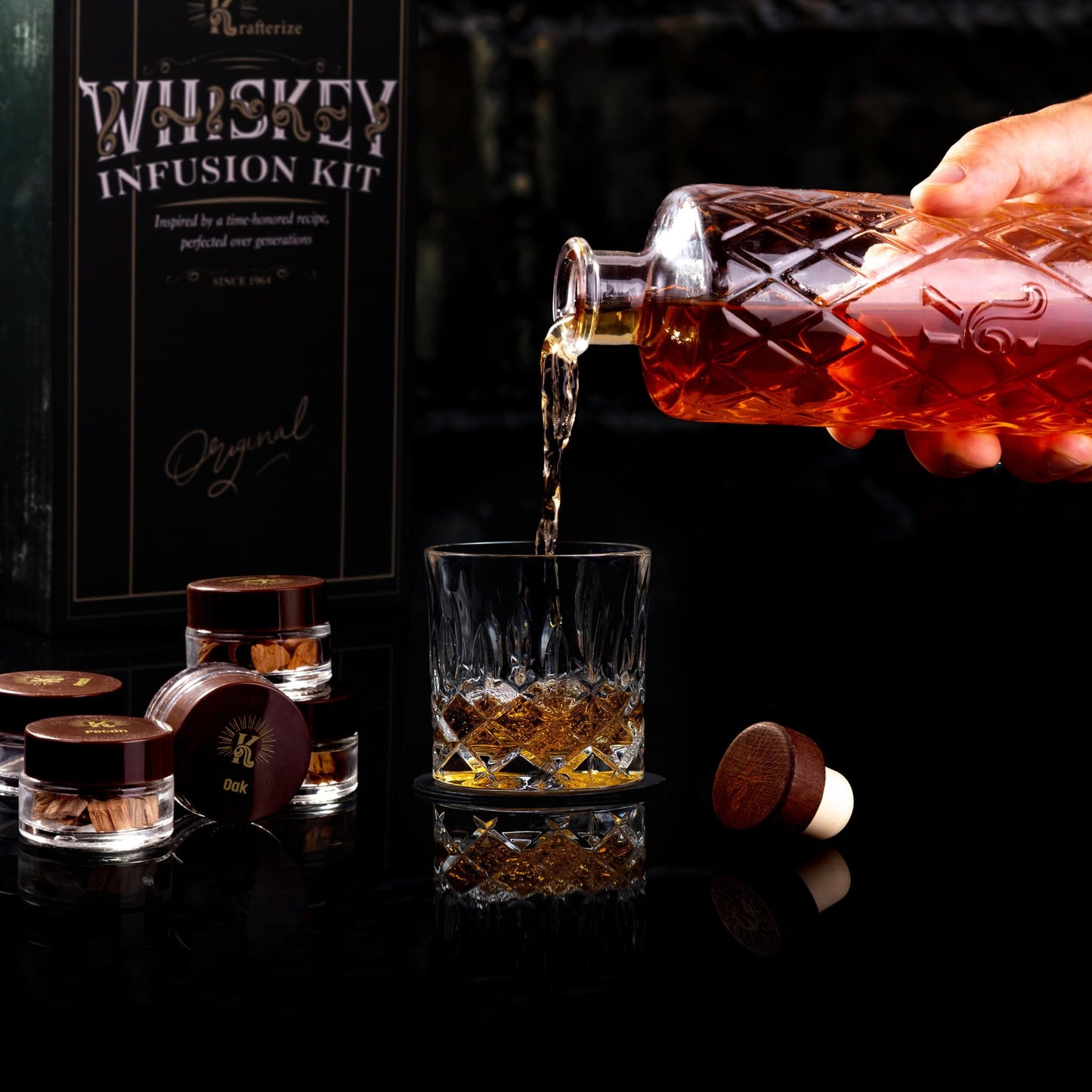 DIY Whiskey Gifts for Men - DIY Whiskey Infusion Set - Whiskey Making Kit - Decanter Set with Botanicals & Wood Chips - Bourbon Decanter & Birthday Gifts for Men