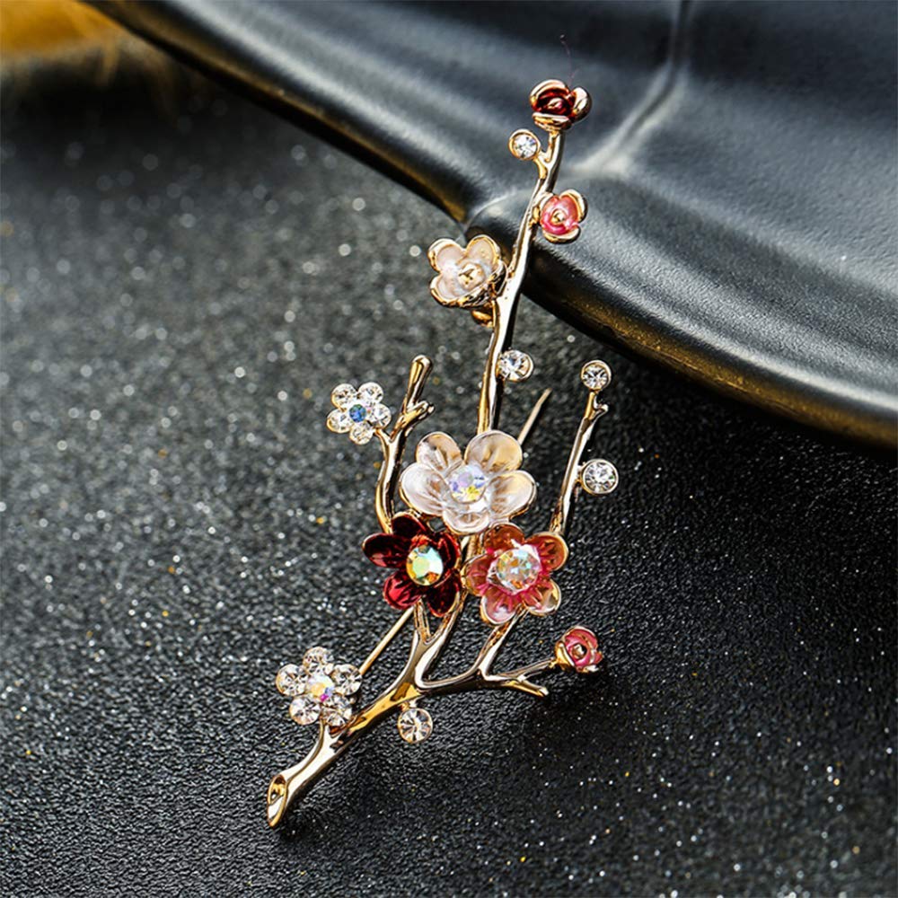 Flower Crystal Brooches Pins Fashion Beautiful Created Rhinestone Floral Brooch Good Idea for Party Dance Wedding Banquet for Elegant Women Girl (Pink enamel brooch)