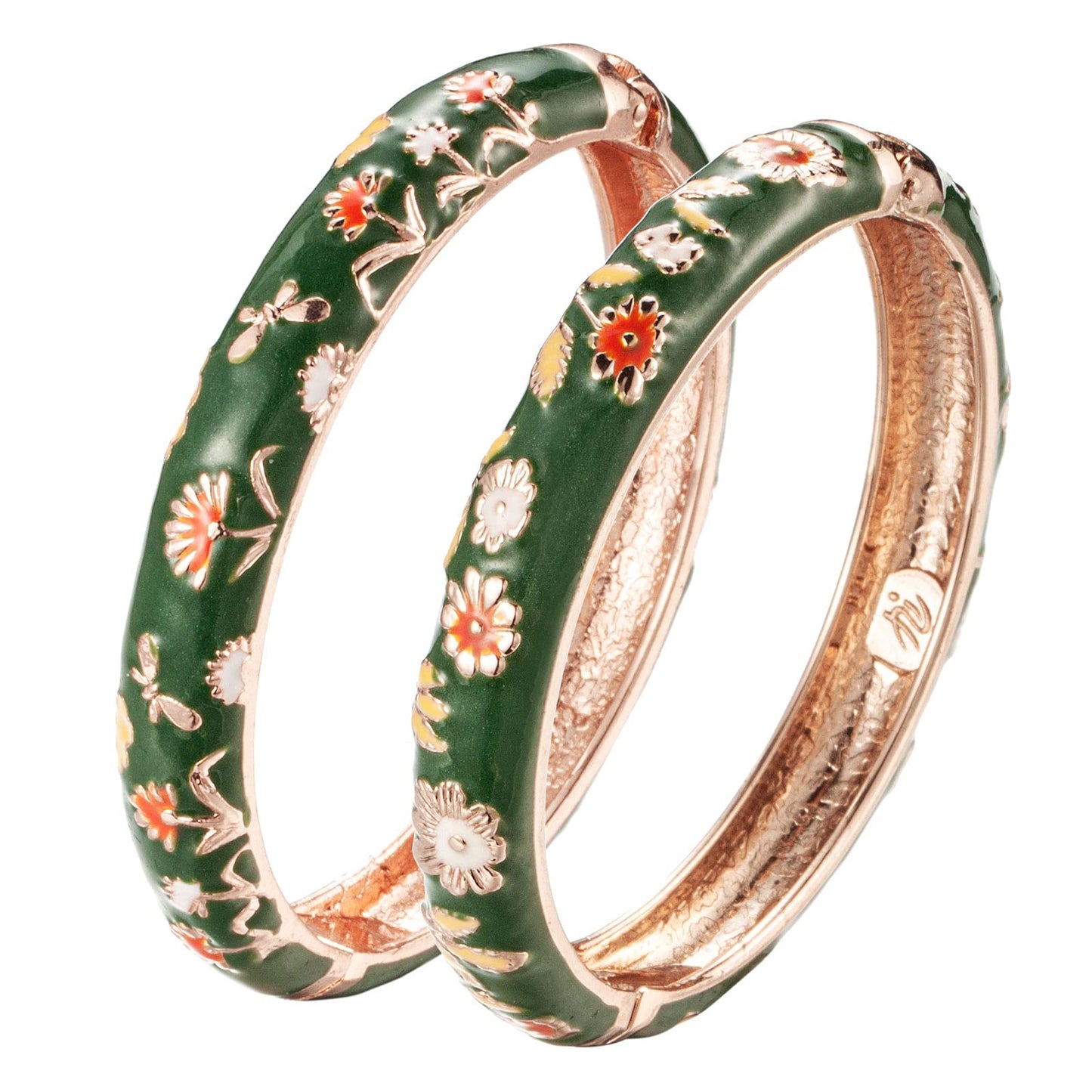UJOY Vintage Cloisonne Bangles Bracelet Enamel Floral Spring Cuff Clasp Indian Jewelry for Women 55A18-55A120 Green