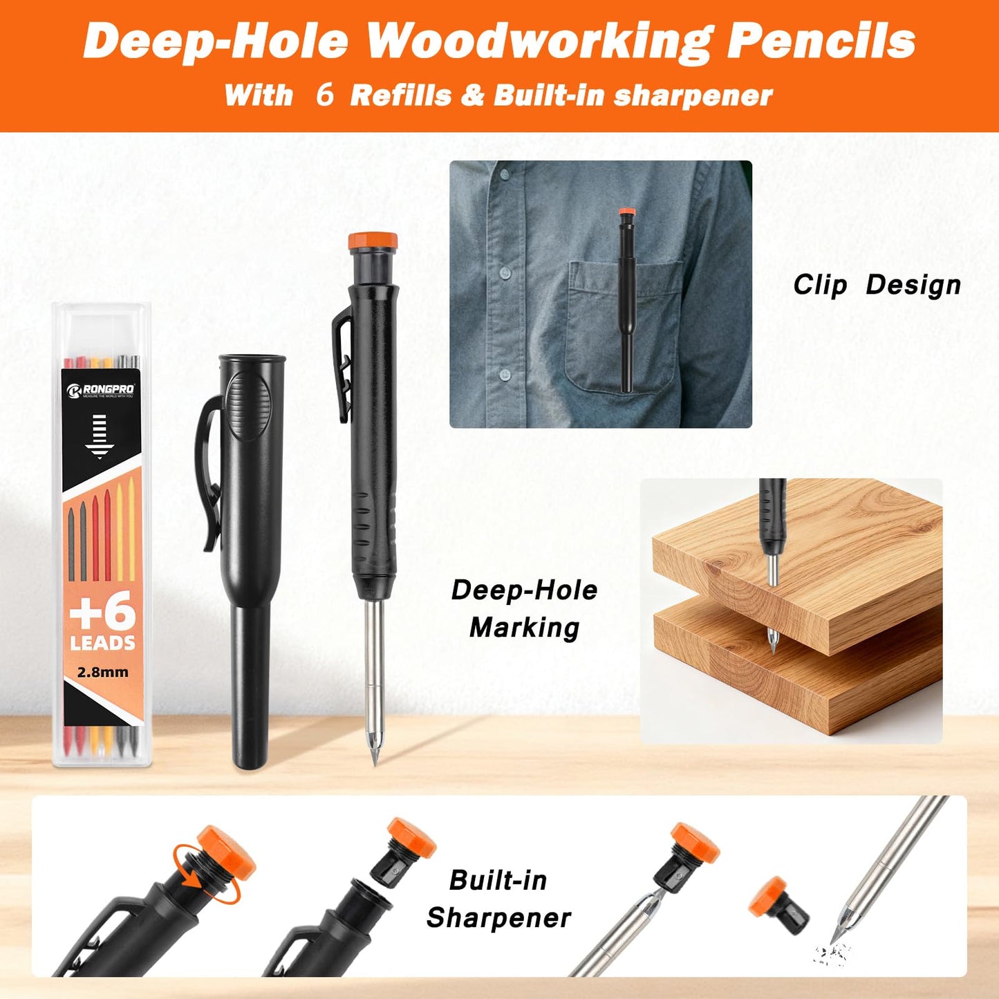 RONGPRO Aluminum Alloy 12in Carpenter Square and 12in Zinc-Alloy Combination Square Set, CNC-Machined with Woodworking Pencil, Carpenter Measuring Layout Tool for Woodworking and Home DIY.