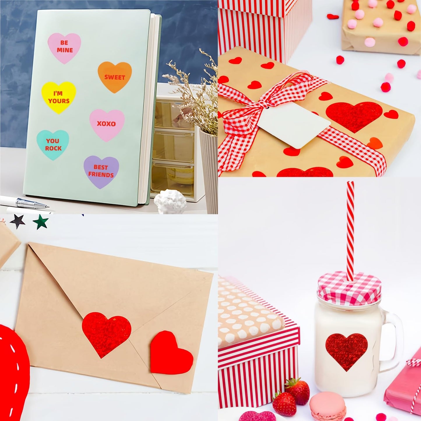 1000PCS Valentines Heart Stickers for Kids, 1.5" Valentines Day Stickers Love Decorations Accessories Labels for Anniversaries Wedding Crafts Classrooms Decorations Valentines Cards 2 Rolls