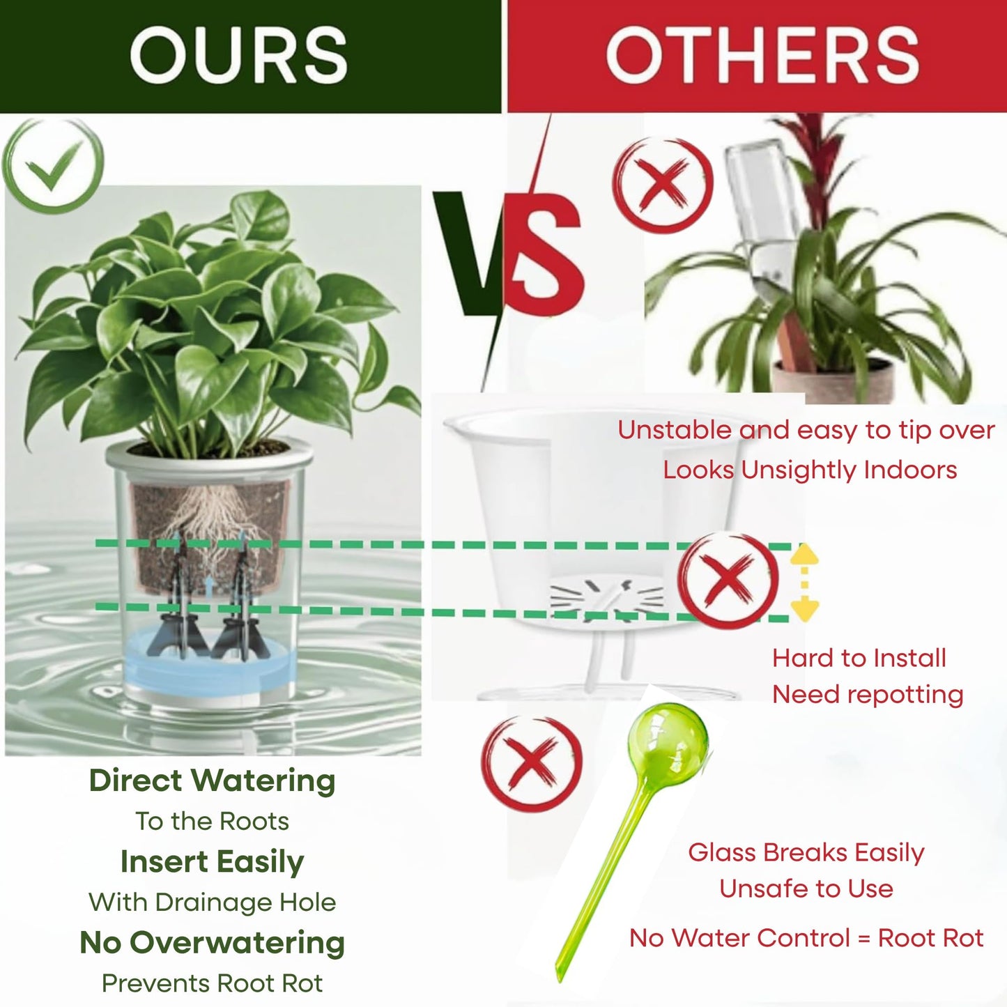 GreenShip 4-Pack Patented Self-Watering Spikes – DIY Plant Watering System for Indoor Plants, Fits Grower Pots, Reuse Containers, Automatic Self-Watering Stakes (Small)