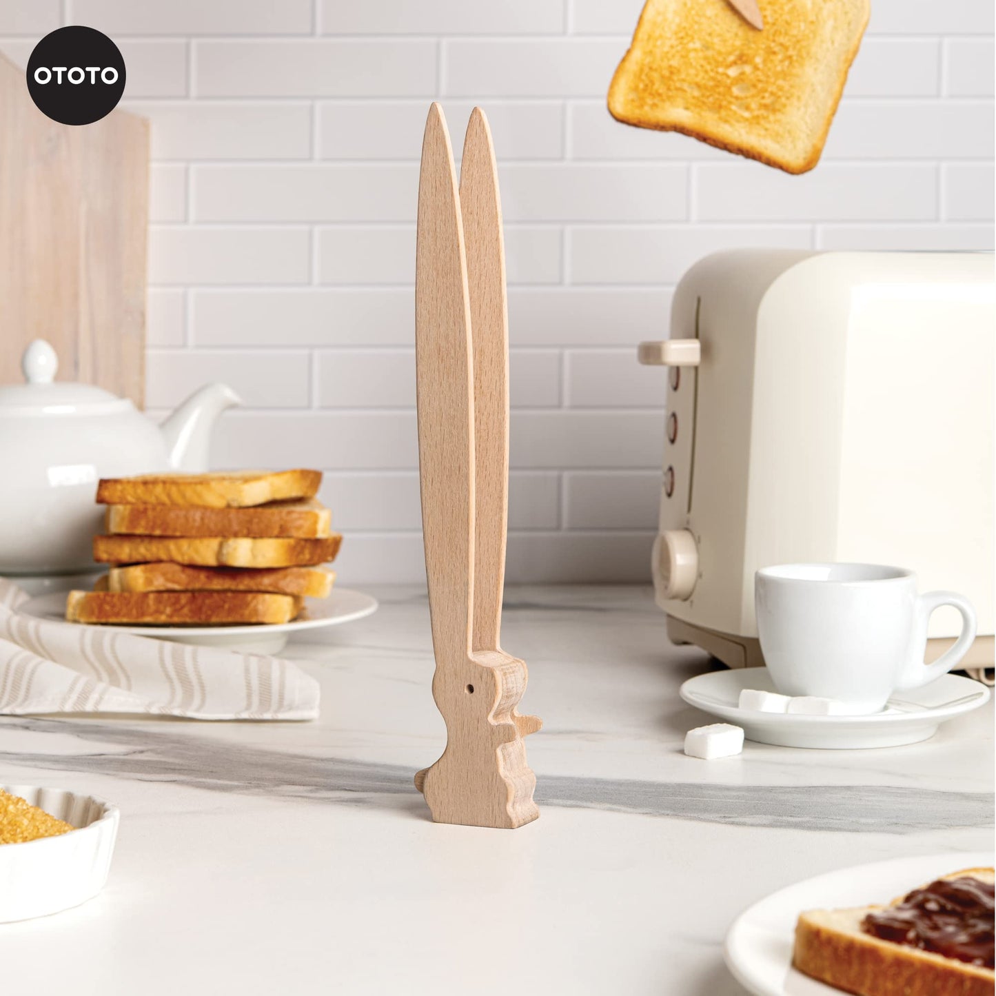 OTOTO Bernie Bunny Toaster Tongs - Rabbit, Salad Servers - Multipurpose Mini Tongs for Appetizers, Wood Utensils & Cute Kitchen Gadgets, Easter, White Elephant Gifts, Toast, Cute Kitchen Accessories