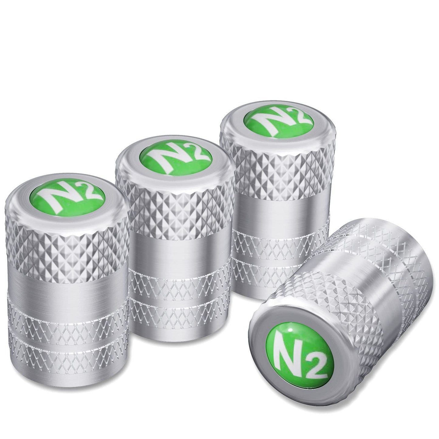 CKAuto 4 Pcs Aluminum Tire Valve Stem Caps with N2 Nitrogen Logo, Universal Stem Covers for Cars, SUVs, Bike and Bicycle, Trucks, Motorcycles | TPMS Safe | Corrosion Resistant | Dust Proof, Silver
