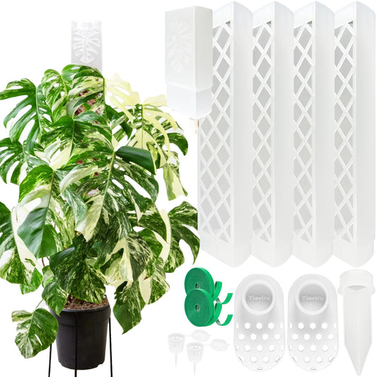 4 Psc 9 Inch D Shaped Moss Pole with Watering Dripper, Plastic Moss Poles for Climbing Plants, Sturdy Monstera Plant Support, Self Watering Moss Pole Kit for Plants Indoor(Translucent)