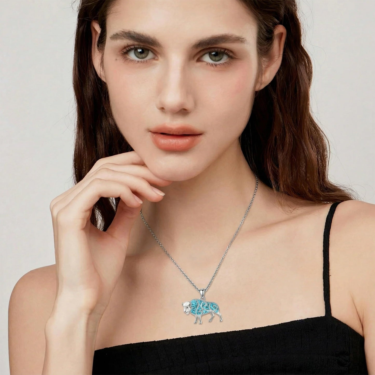 HKPATOP Buffalo Necklace 925 Sterling Silver Turquoise Bison Pendant Western Jewelry Gifts for Women Animal Lovers
