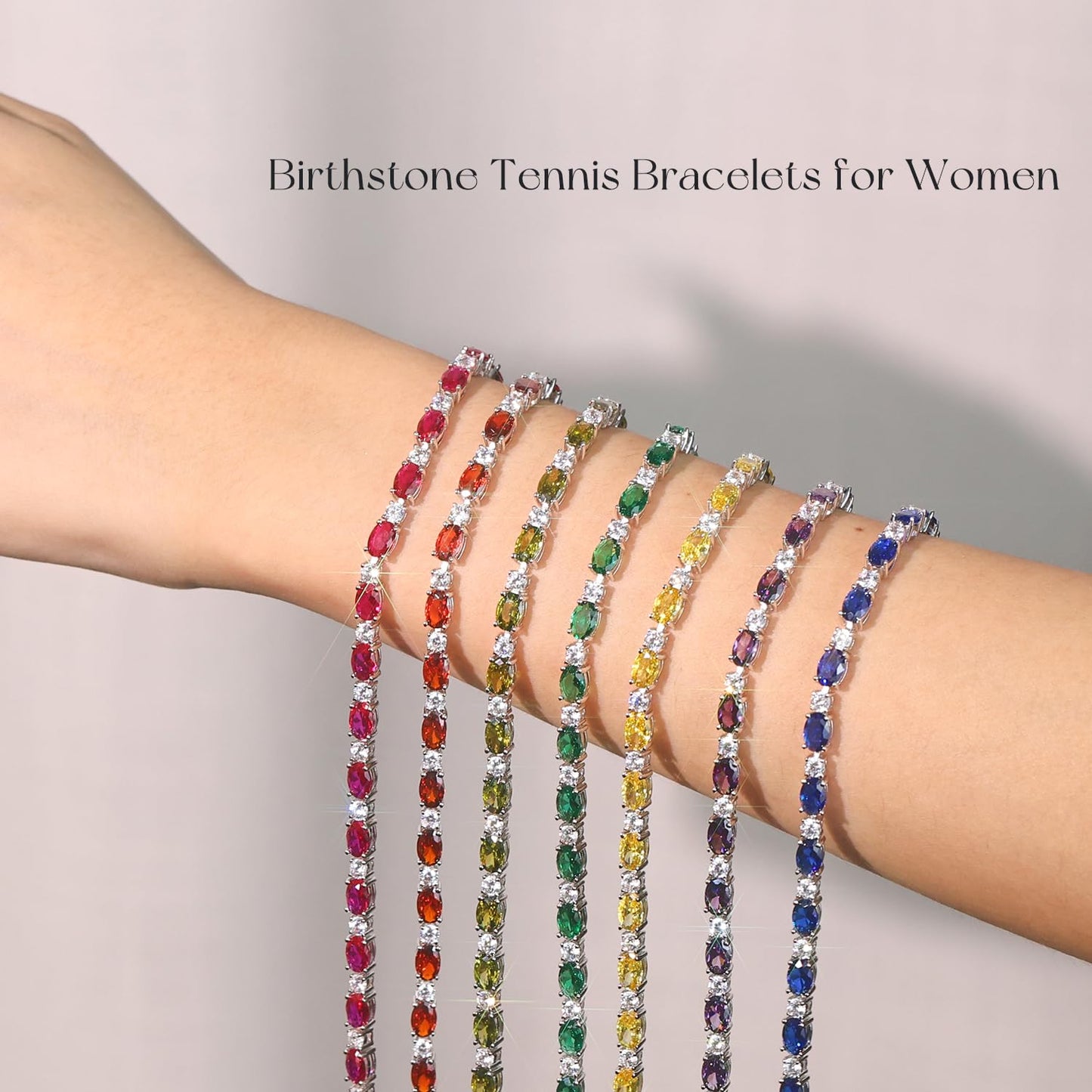 FANCIME Sterling Silver Created Garnet Tennis Bracelet January Birthstone Bracelet Cubic Zirconia Oval Gemstone Dainty Fine Jewelry for Women 7"