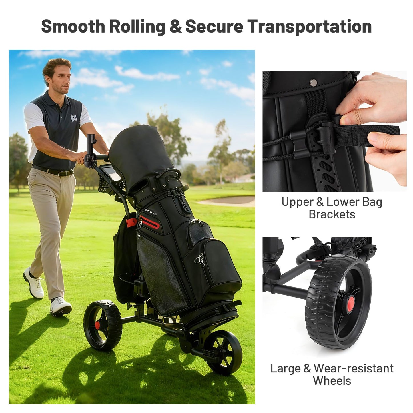Tangkula Electric Golf Push Cart, Foldable 3 Wheels Golf Cart with Adjustable Handle & 9 Speed Settings, 18 Hole Battery, Umbrella Holder, Drink Holder, Scorecard Holder, Cooler Bag & USB Port, Black