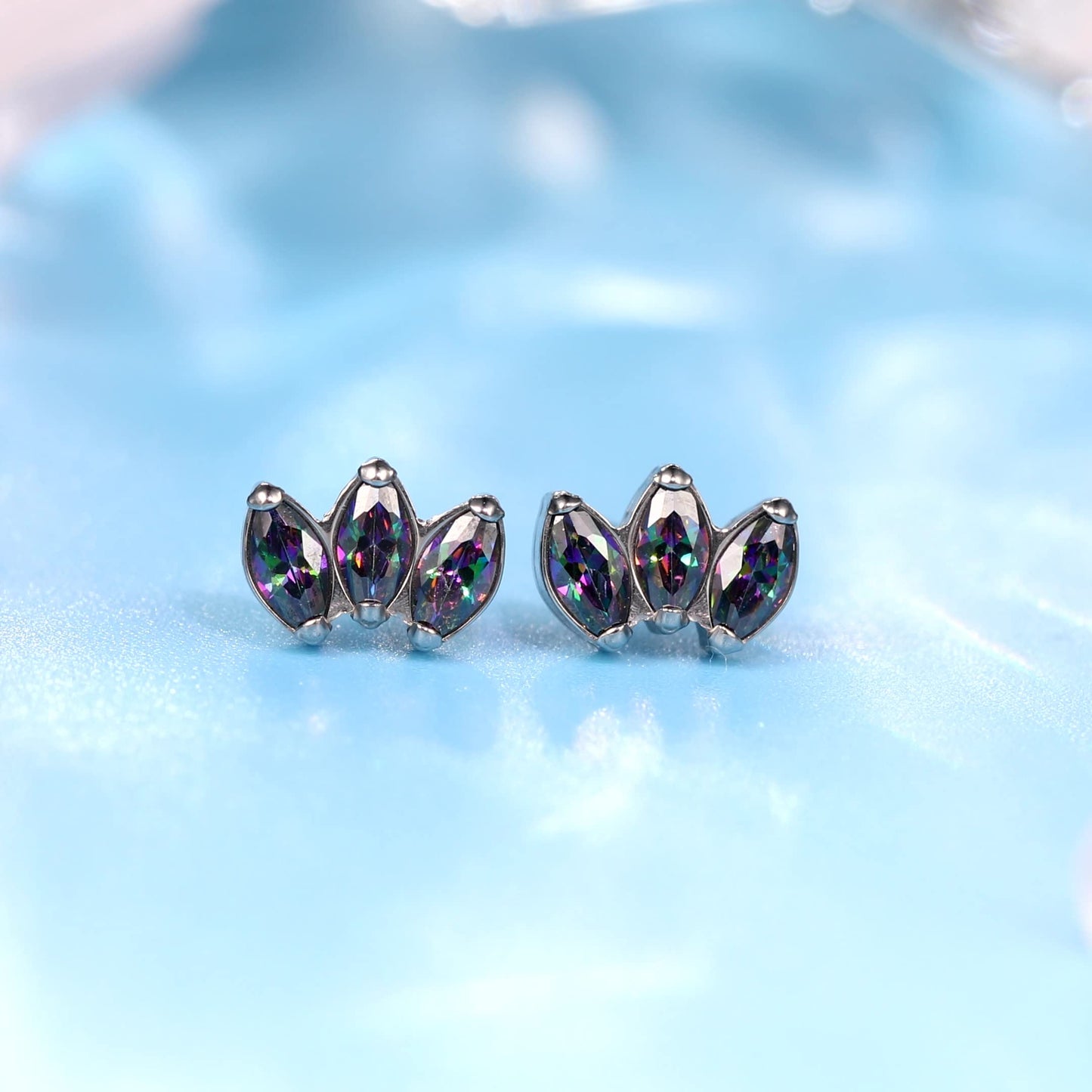 Limerencia Hypoallergenic G23 Pure Titanium Earrings | Crown Cubic Zirconia | F136 Implant Grade Piercing Studs| Suitable for Sensitive Ears Delicate Jewelry (Rainbow)