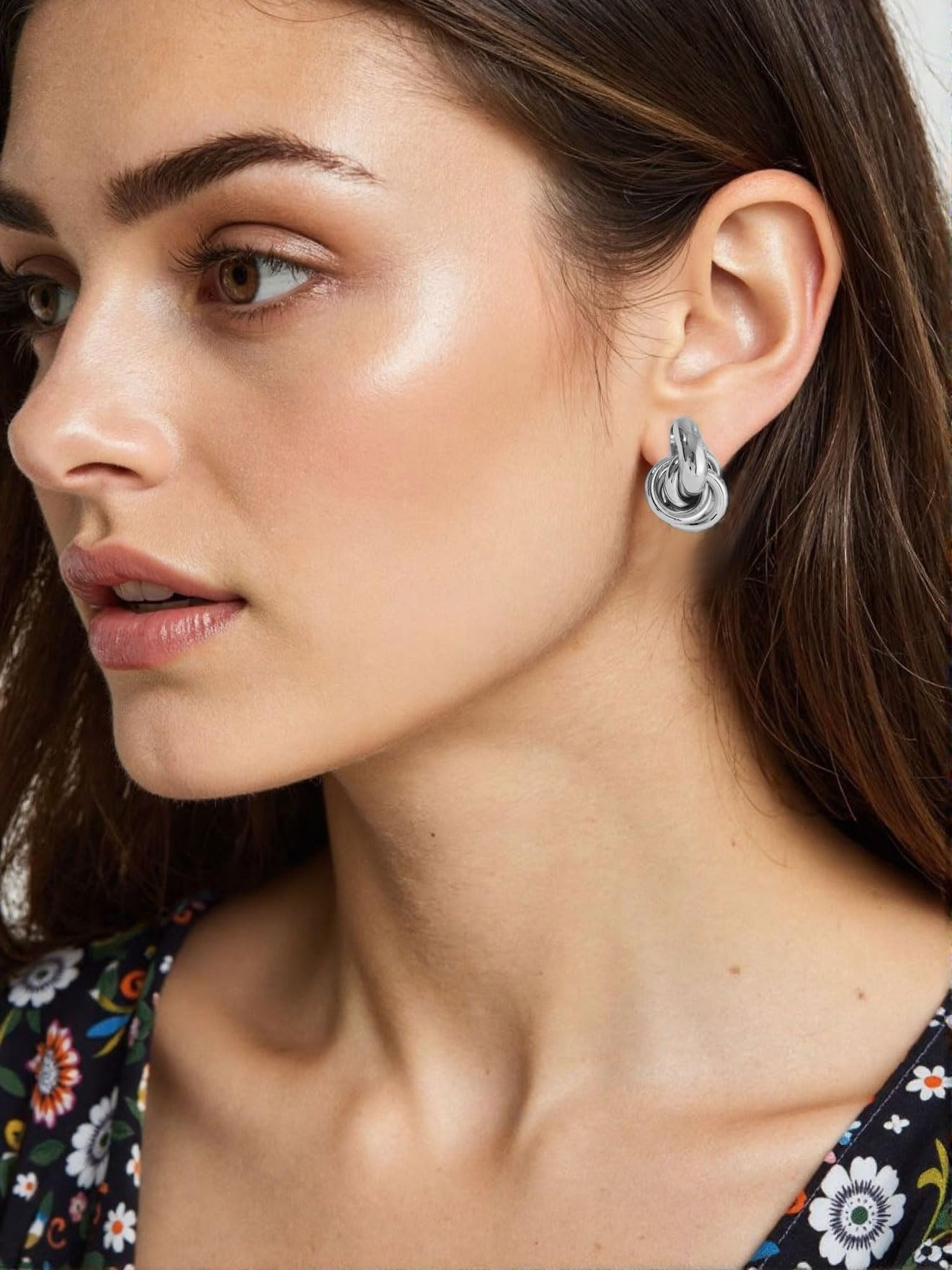 Silver Knot Earrings Lightweight Twisted Link Drop Earring for Women