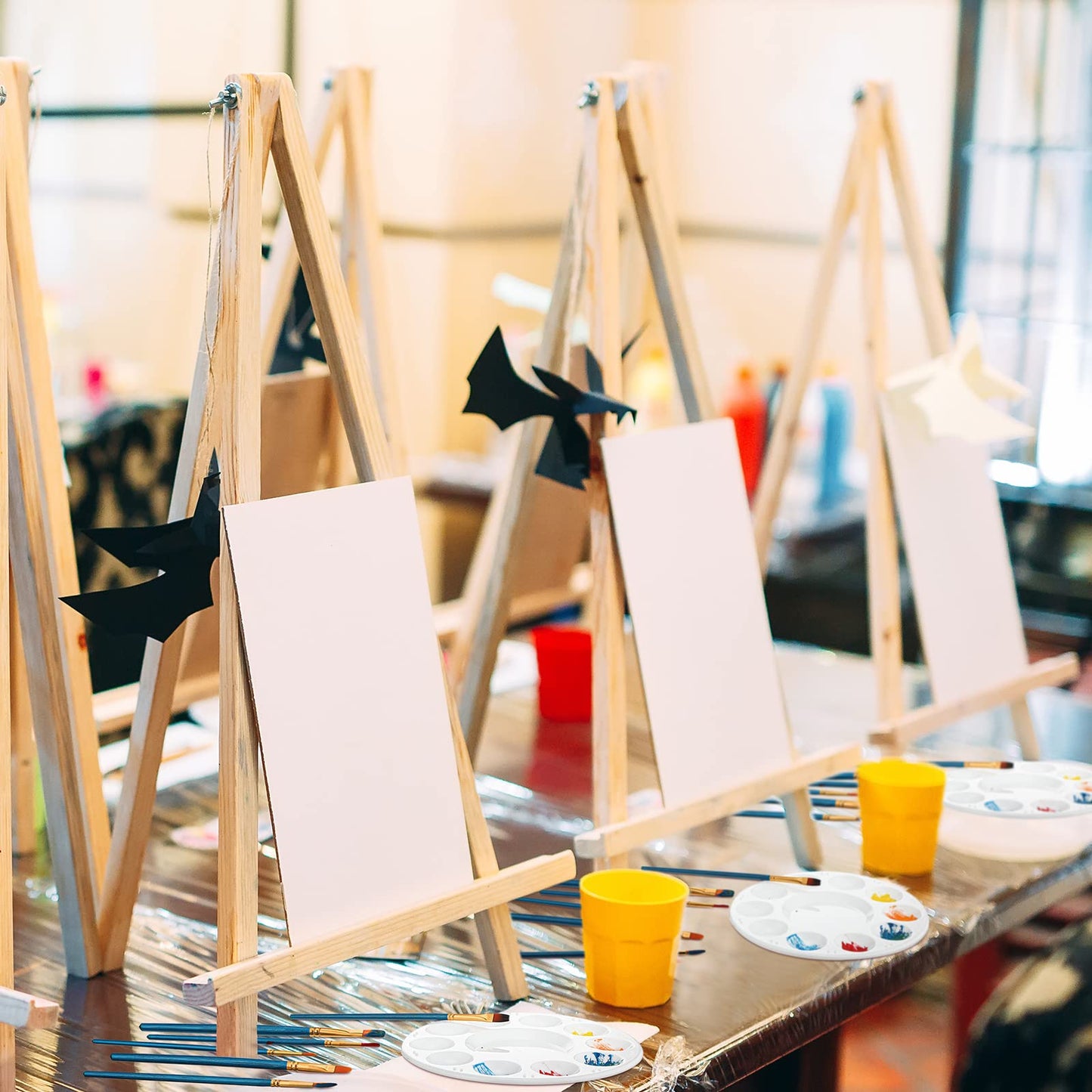 312 Pcs Canvas with Easel Set 8 x 10 Inch Canvas Boards with Wooden Easels, Paint Brushes Blank Panel Painting Kit for Adults Couples Painting Party Supplies Paint and Sip Date Night Kits