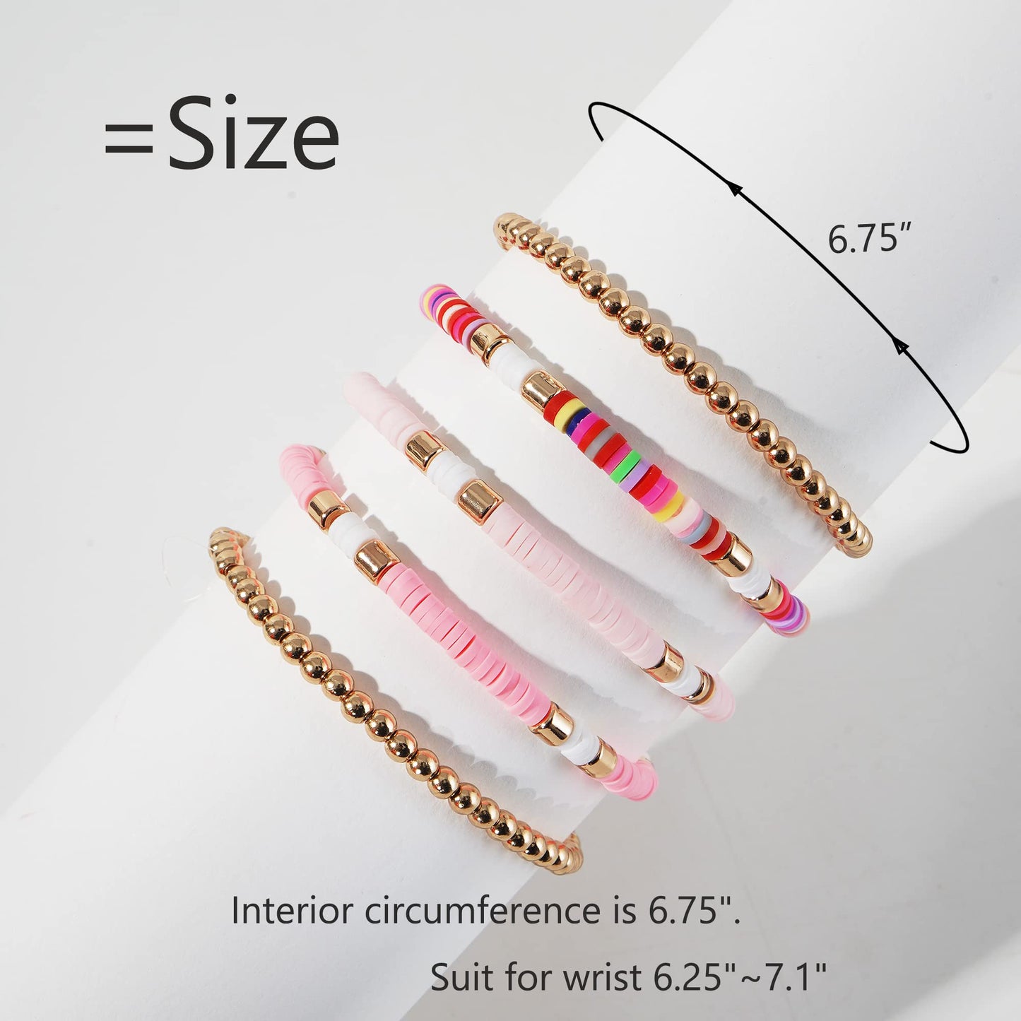 GOOJIDS Surfer Heishi Clay Bead Bracelets for Women Bohemian Stackable Gold Plated Beaded Stretch Bracelets Elastic Layering Friendship Bracelets Set Boho Jewelry