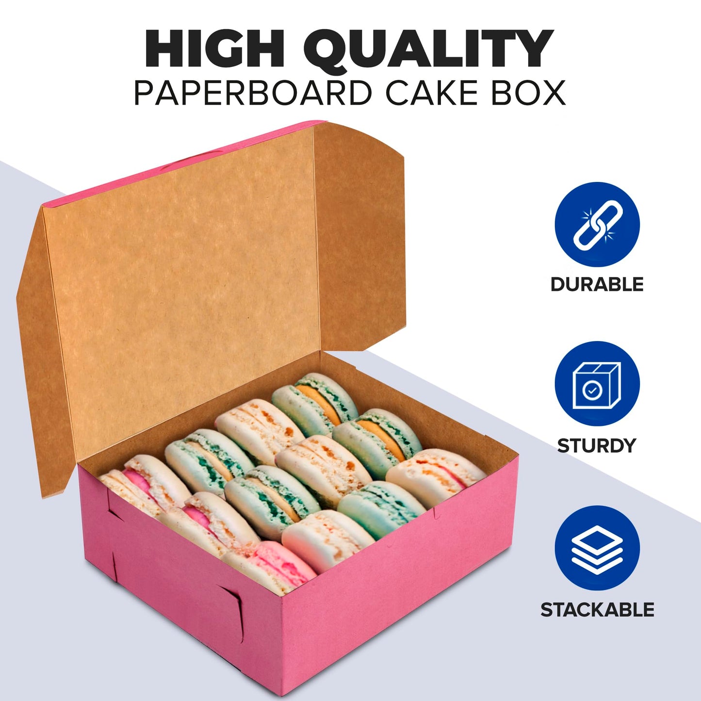 Fit Meal Prep [25 Pack] Pink Bakery Boxes 8x8x4 Pastry Box for Cupcakes, Desserts, Cookies, Candies Ideal Packaging for Bakeries and Home-made Baked Goods, Favors, and Gifts