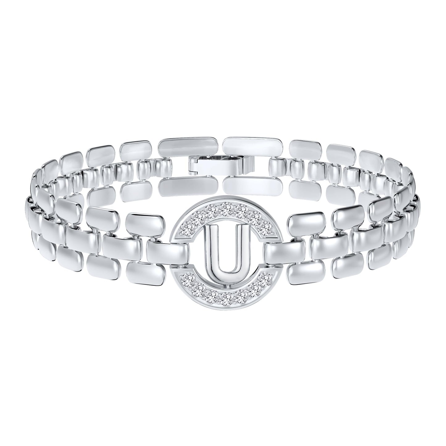 WEDDINEN Initial Bracelet,Silver Letter Bracelets for Women, Thick Bangle Wrist Gold Alphabet Bracelets for Women, Christmas Gifts for Women Jewelry Initial U Charm Chain