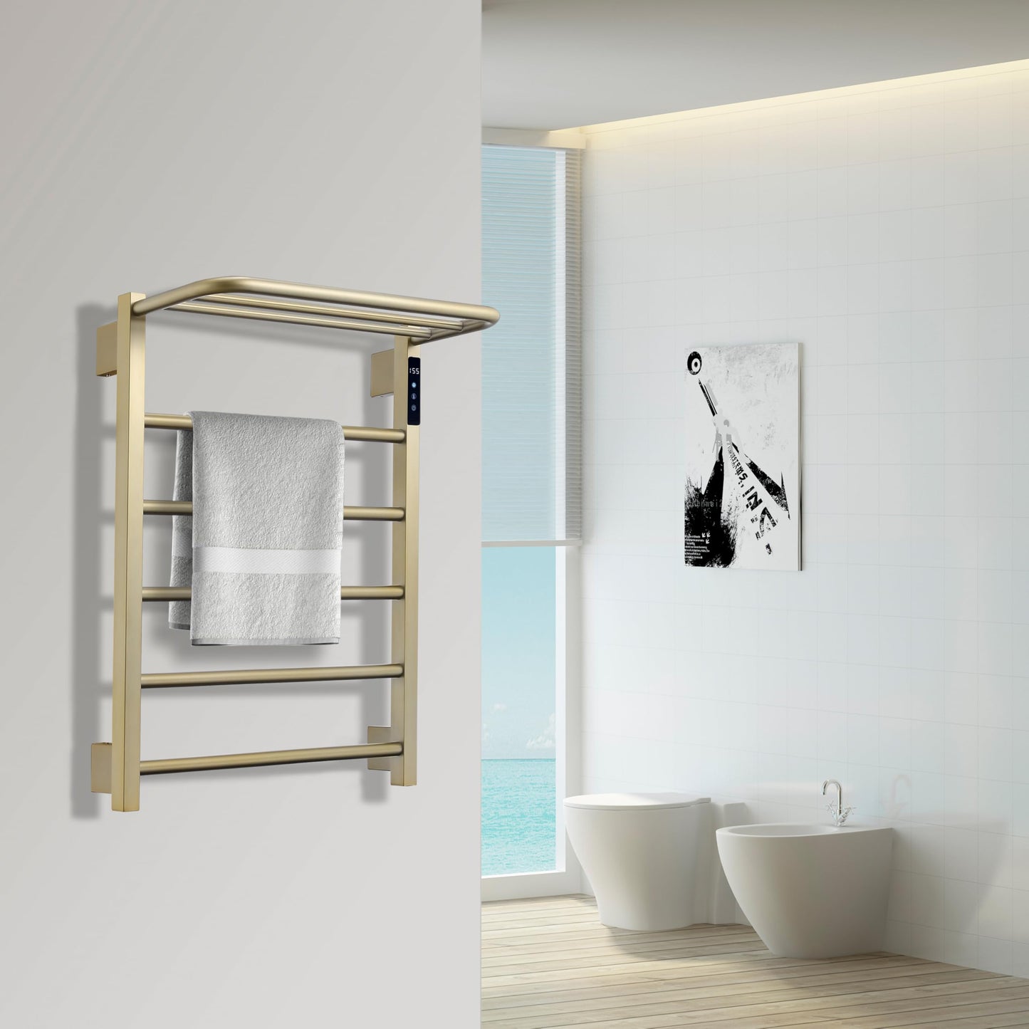 KOOTTI Heated Towel Racks for Bathroom, Hot Towel Warmer 5 Bars with 24hr Timer Stainless Steel Wall Mounted Electric Towel Warmers for Bathroom (Brushed Gold, 5-Bar)