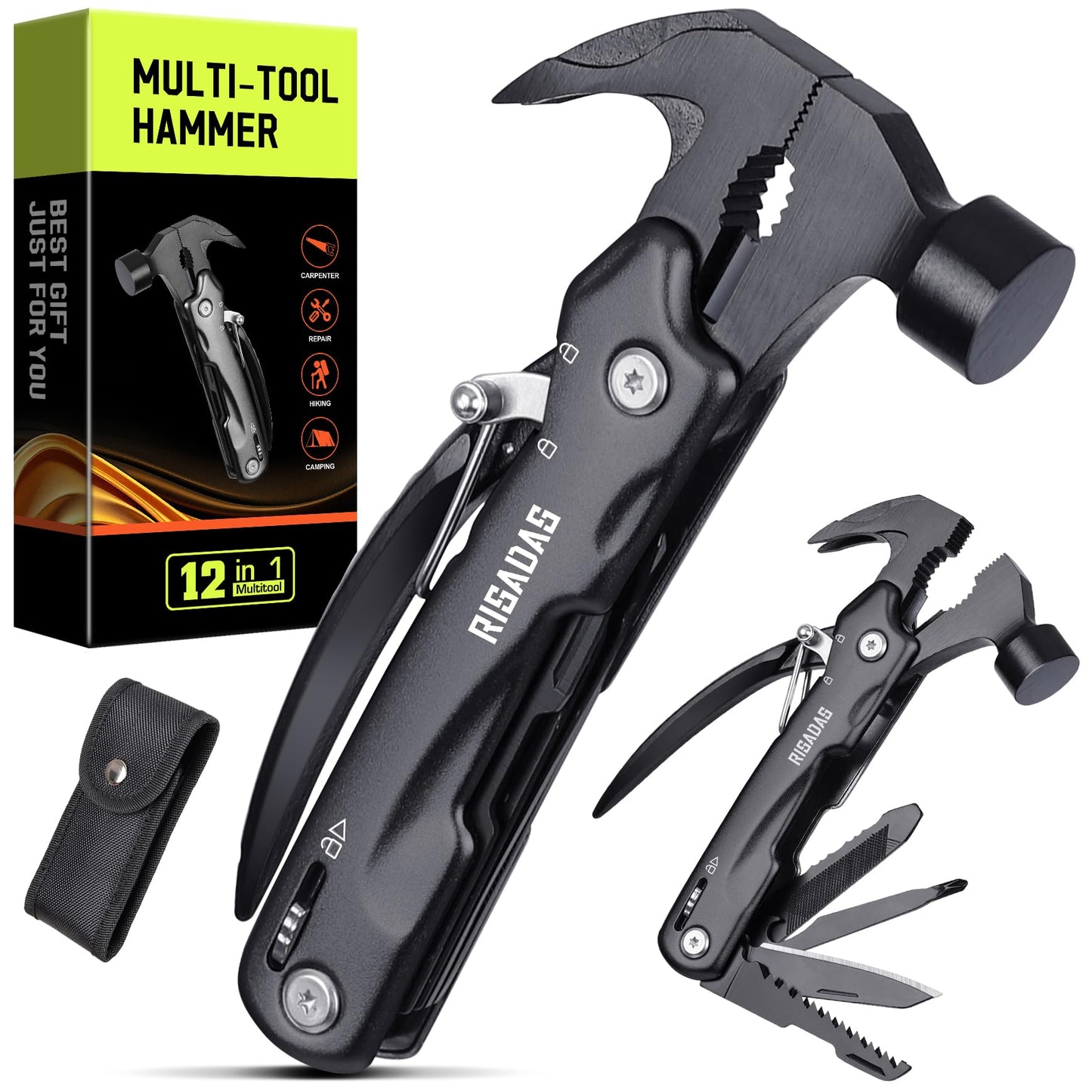Gifts for Men - Birthday Gifts for Man, Dad, Husband, Mens Gift Ideas - Stocking Stuffers for Men, Mens Stocking Stuffers - Christmas Fathers Day Groomsmen Gift - Multitool Hammer for Camping, Hiking