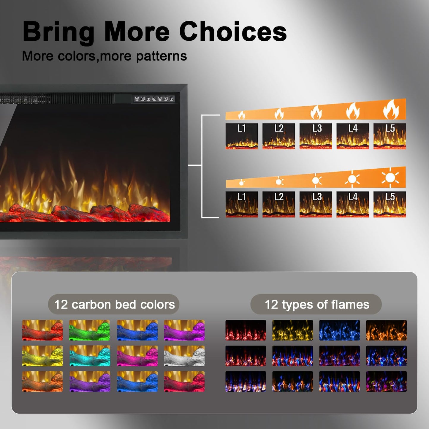 PRETZI 60" Electric Fireplace Ultra Narrow Aluminum Frame & Wide Screen, Electric Fireplace Inserts/Wall Mounted with Heater, Adjustable Flame Color and Brightness, Remote Control/Timer, 750/1500w