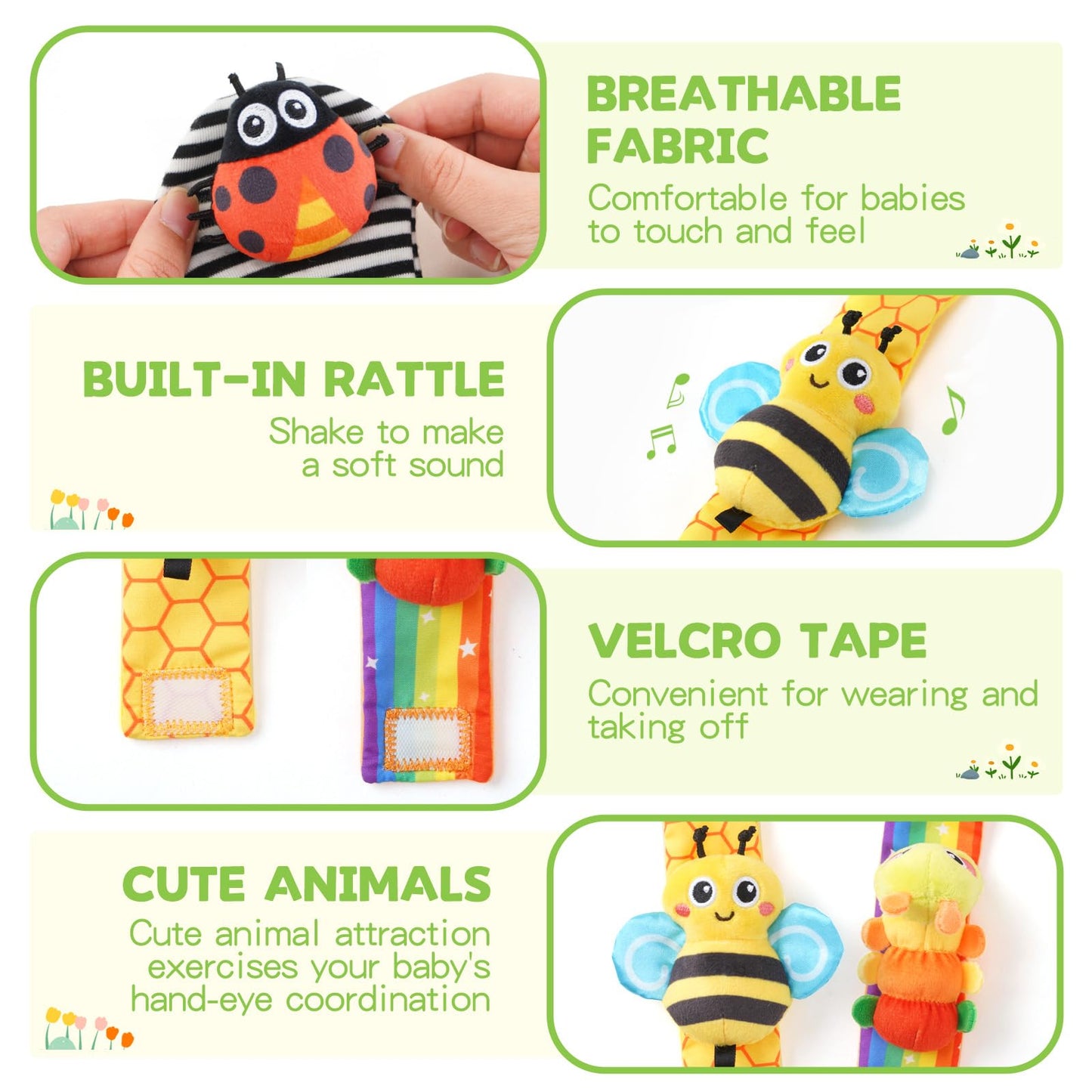 Baby rattles 0-6 Months, Cute Soft Newborn Wrist Rattle Foot Finder Socks Set,Infant Newborn Sensory Toy for 0 3 6 9 12 Months Boys Girls Gift (Insect)