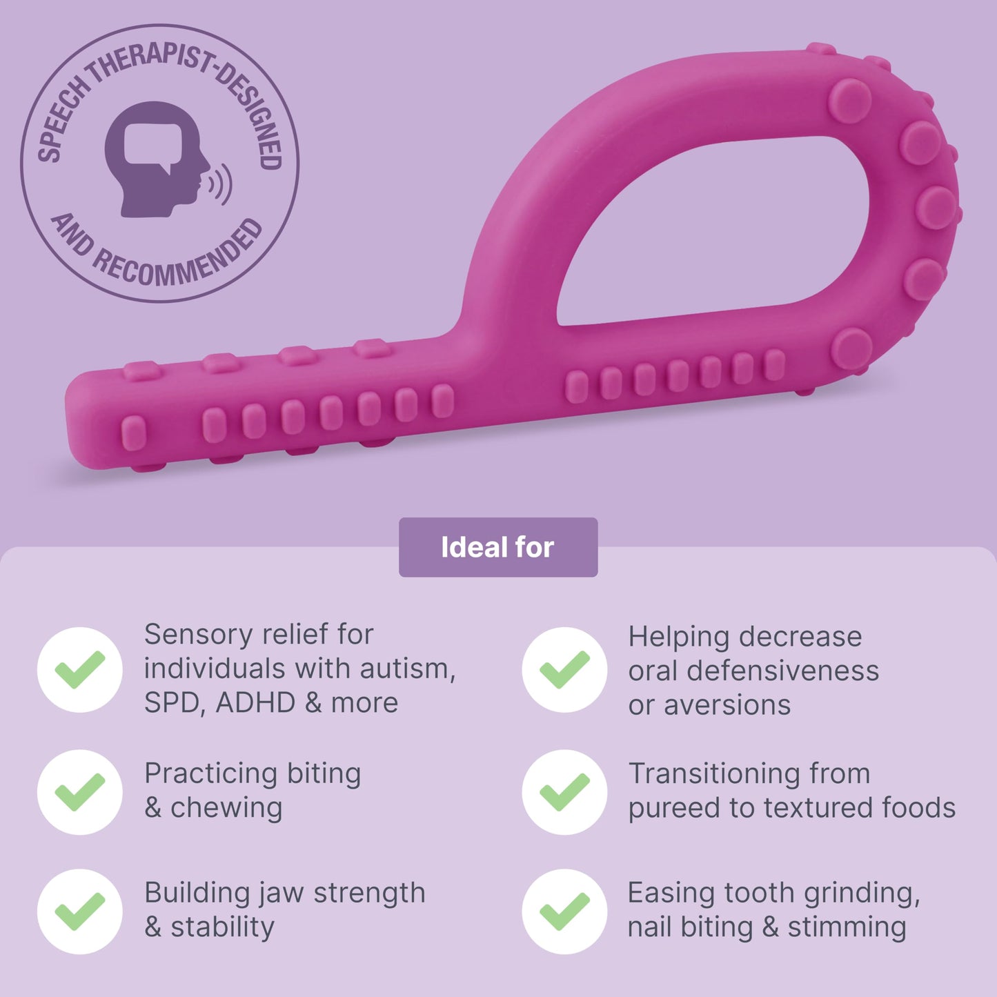 ARK Textured Grabber Sensory Chew Combo, Sensory Toys for Kids and Adults, Chewy Fidget for Autism, ADHD, SPD, Anxiety, Medical-Grade Oral Motor Therapy Tools, Standard/XT, Magenta/Lime Green