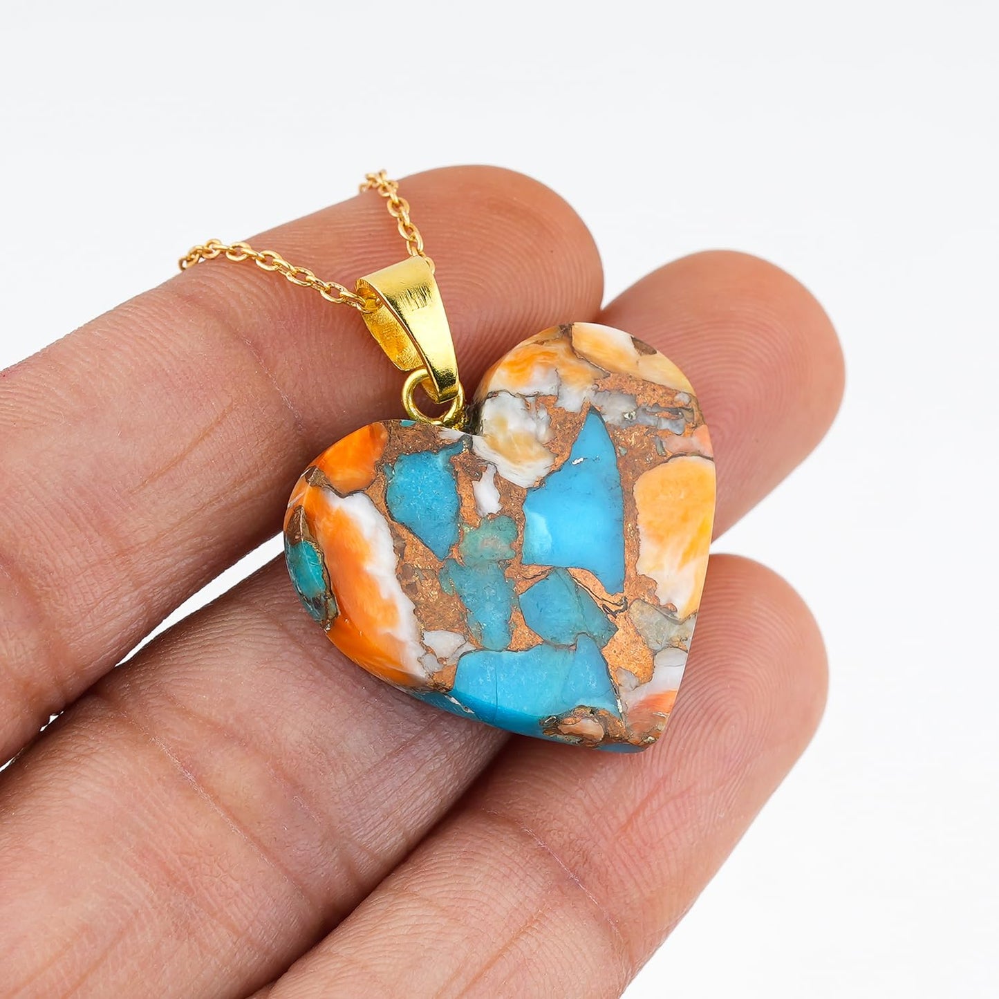 Yashee Natural Oyster Turquoise Heart Shape Crystals Pendant Necklace, Chakra Energy Healing Gemstone, Real Crystal, Top Grade, Beautiful Women Simple Jewelry, Dainty Gold Plated Jewelry 18 inch