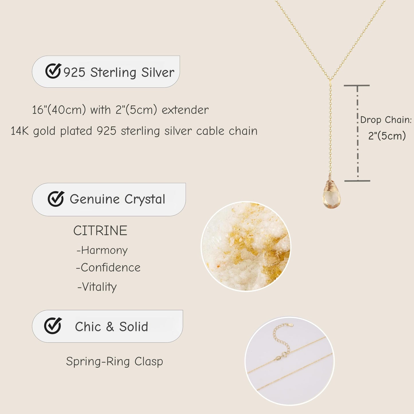 COAI 14K Gold Plated Sterling Silver Lariat Necklace for Women, Cirtine Crystal Necklace for Women