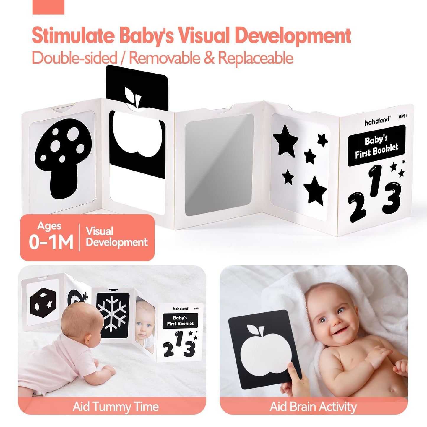 hahaland High Contrast Baby Toys for Newborn - Infant Baby Black and White Sensory Newborn Toys for Brain Development Montessori Tummy Time Toy for 0 3 6 Months