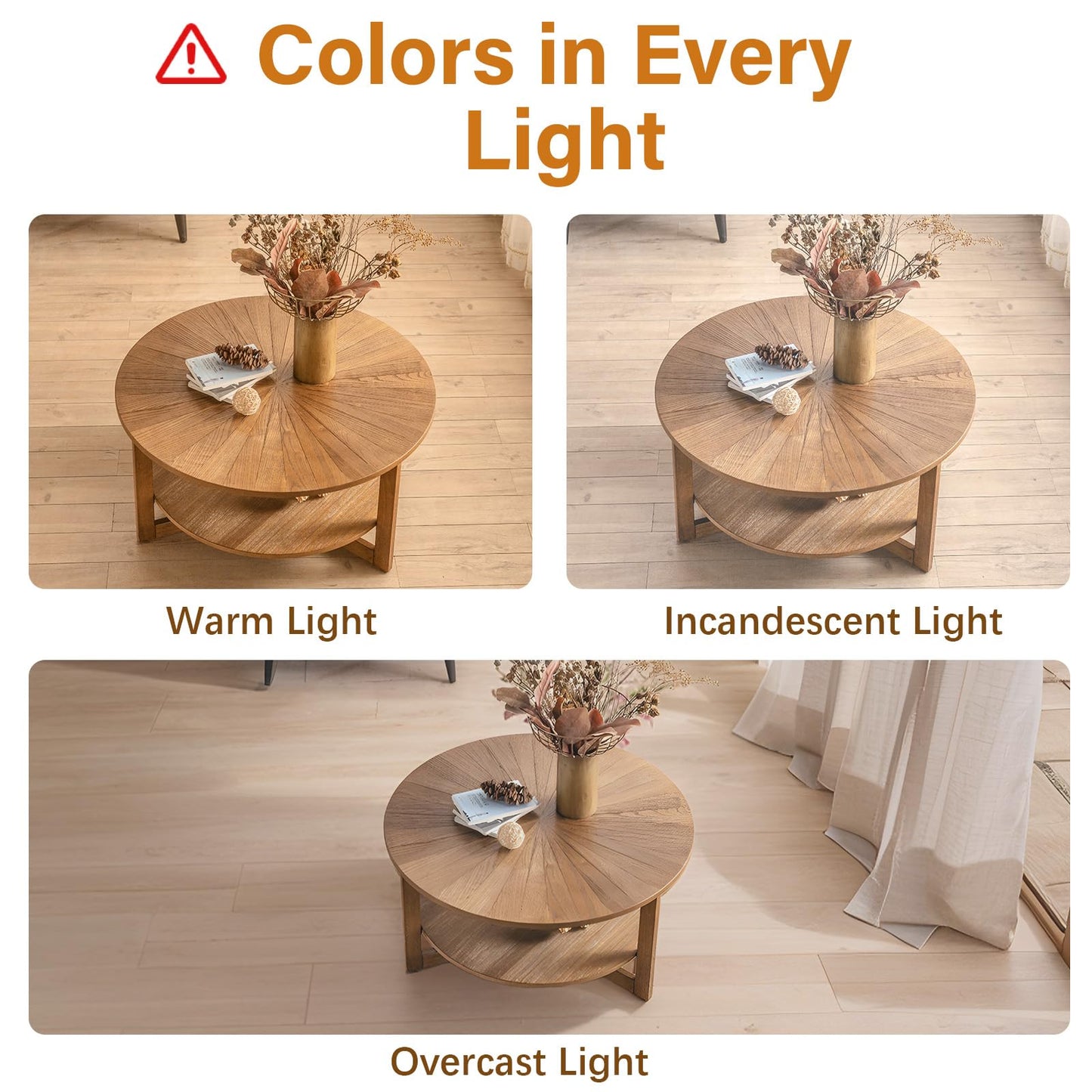 DS-HOMEPORT Round Coffee Table, 35" Circle Wood Coffee Table with Storage Shelf, 2 Tier Center Table for Living Room Apartment Home Furniture, Easy Assembly (Espresso,35" Dx35 Wx18 H)