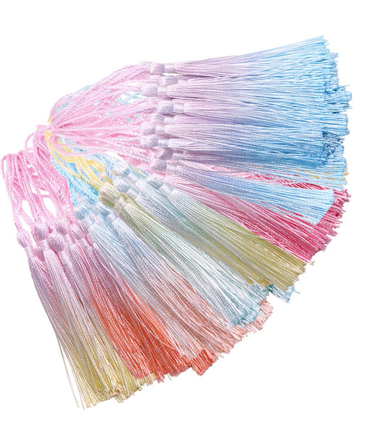 40 Pieces Obmre Silky Floss Bookmark Tassels with Cord Loop Small Rainbow Tassels for Jewelry Making DIY Souvenir Home Decor (Multicolor)