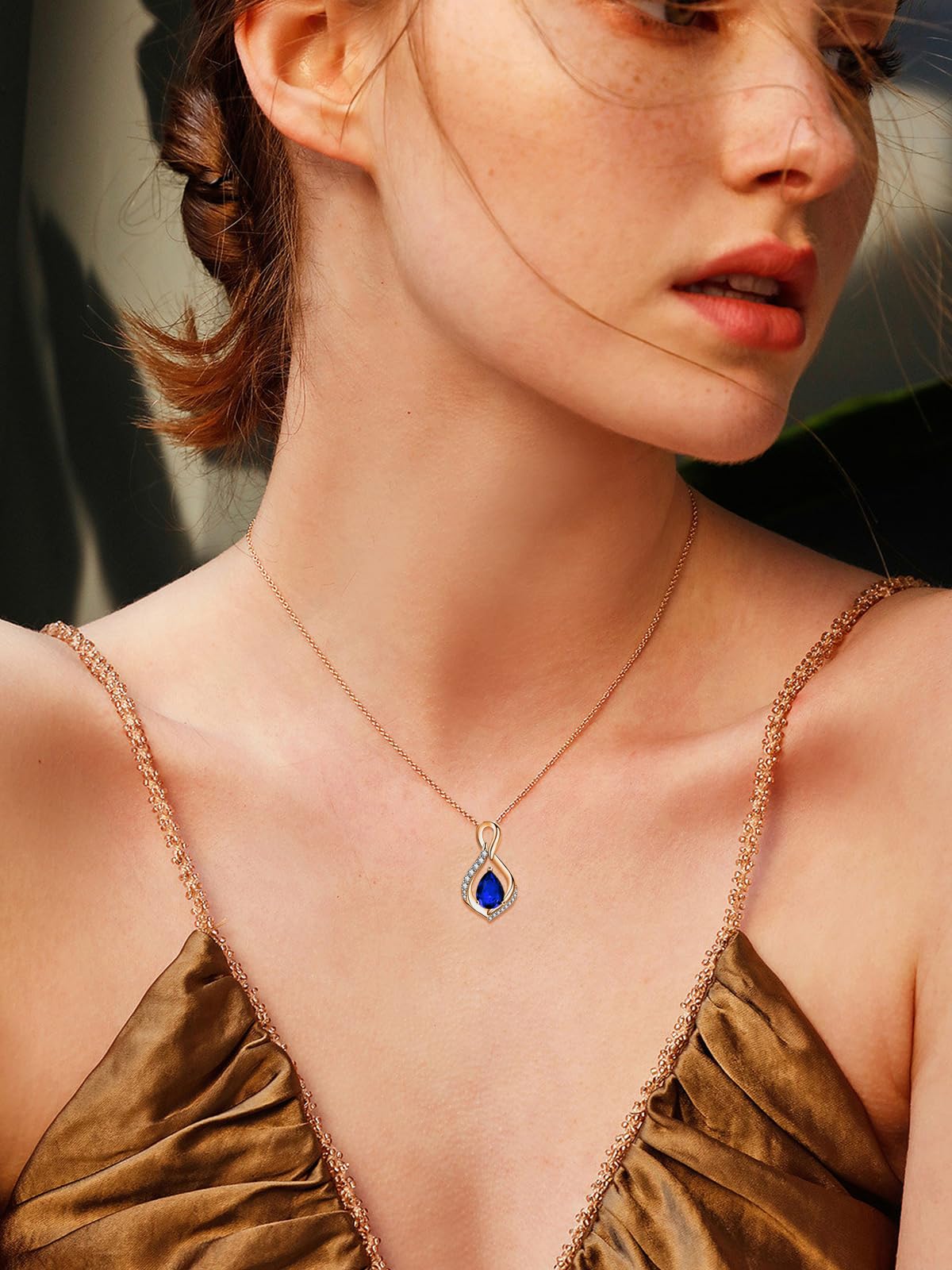 JIYVY32 Sapphire Infinity Necklace for Women September Birthstone Necklaces Rose Gold Plating Anniversary Birthday Gifts for Wife Her Mom Girlfriend Birthstone Jewelry Gifts for Women