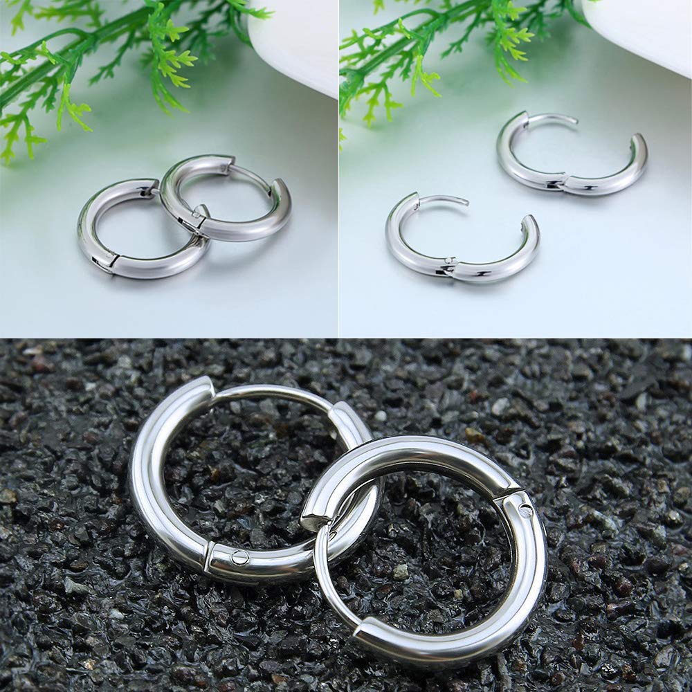 316L Surgical Stainless Steel Huggie Hoop Earrings 11mm Hypoallergenic Earrings Hoop Cartilage Helix Lobes Hinged Sleeper Earrings For Men Women (D02:11mm Silver(THK 2.0mm))