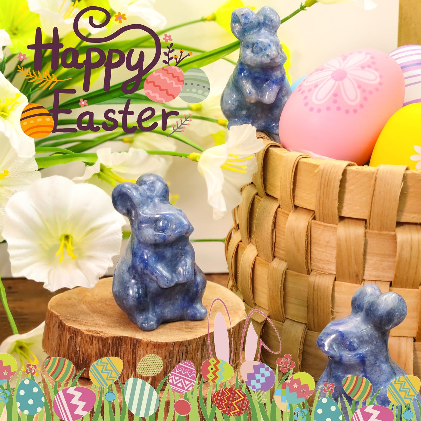 DUQGUHO Blue Aventurine Bunny Decor Crystals Rabbit Statue Pocket Polished Natural Gemstone Crystals Figurines for Easter Decoration Office Room Desk Decor 1.5’’ Gifts Gifts for Women 1PC