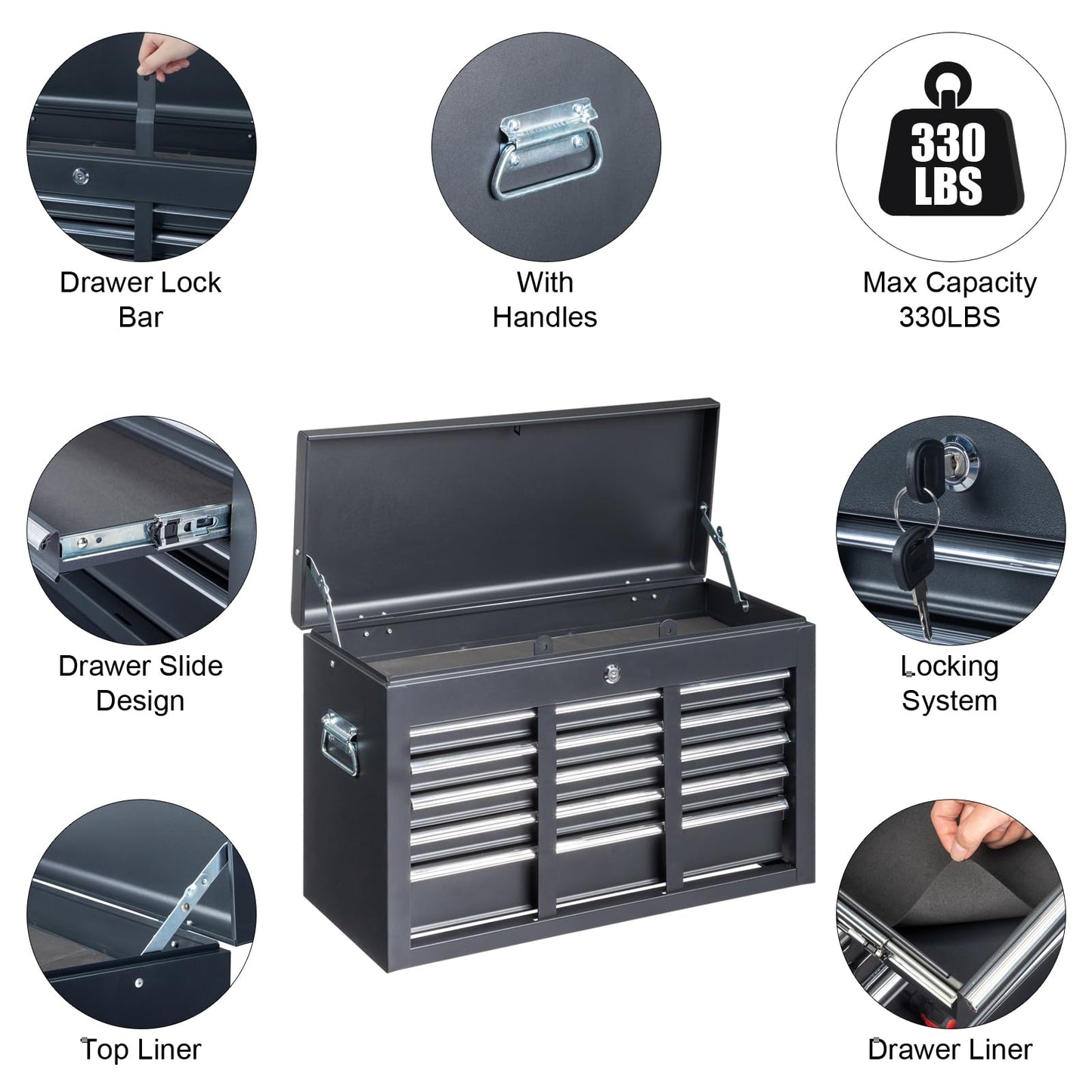 Winado 24" Portable Tool Box, 5 Drawers & Top Storage Tray Tool Box with Drawers, Lockable Metal Tool Chest Cabinet for Garage, Warehouse, Repair Shop & Home