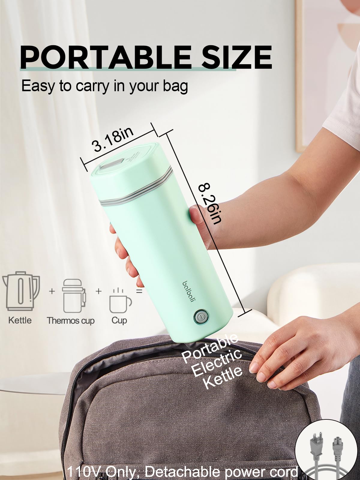 balbali Travel Kettle Electric Small Portable Electric Kettle for Boiling Water Travel Tea Kettle Portable Water Boiler 12oz Travel Electric Kettle