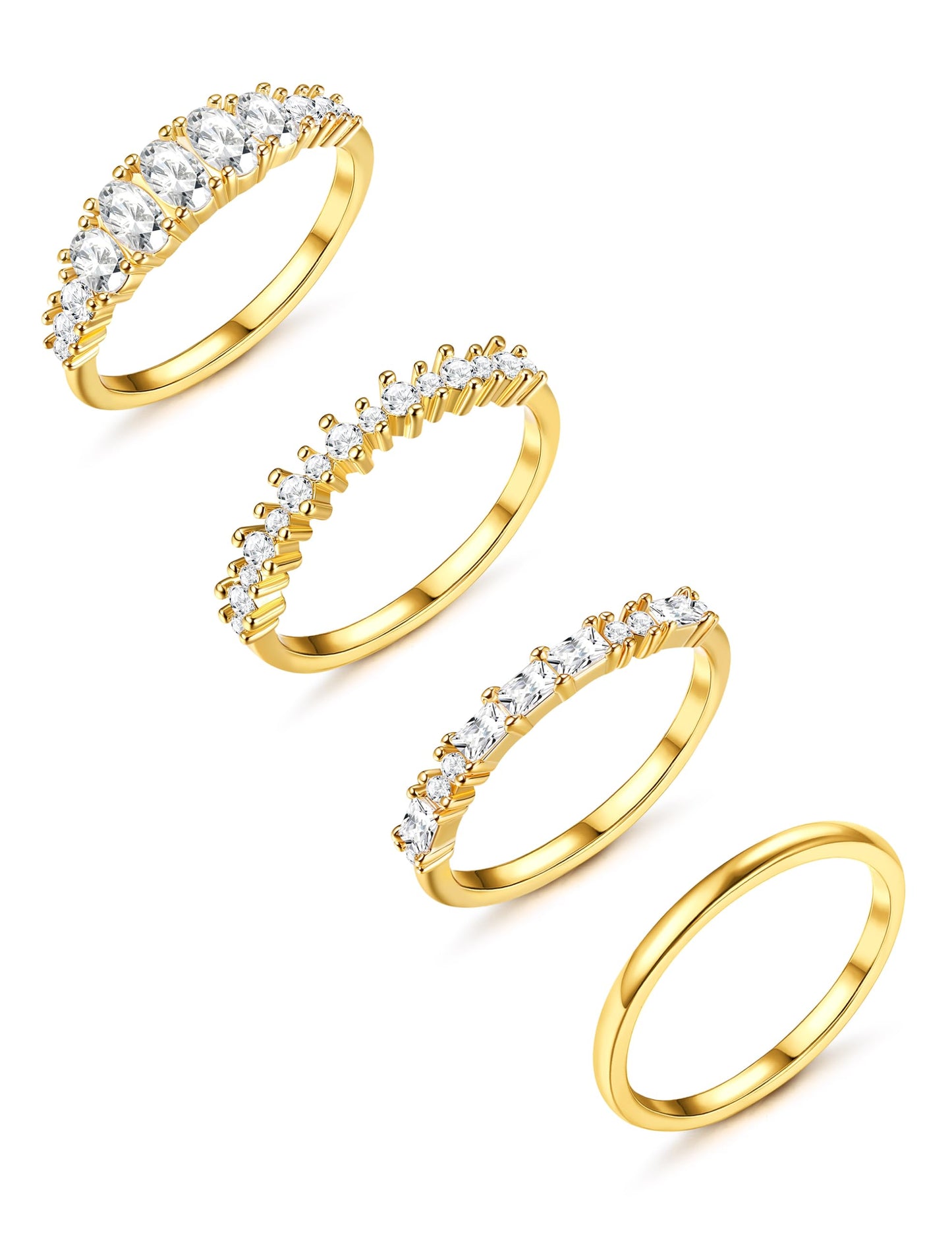 LOLIAS 14K Gold Plated Stackable Rings for Women Non Tarnish - Dainty Cubic Zirconia Wedding Bands Ring Set Minimalist Trendy Statement Engagement Promise Thumb Rings Stacking Size 5-10 Size 10.5