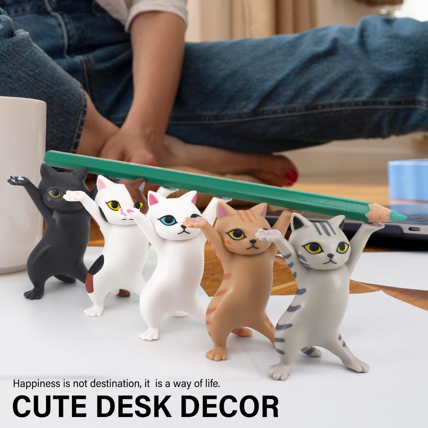 ATHAND Gifts for Women,Cute Pen Holder Desk Accessories for Men Women, Kawaii Dancing Cat,Funny Home Office Decor,Desk Gifts for Coworkers(5 Cats Set)