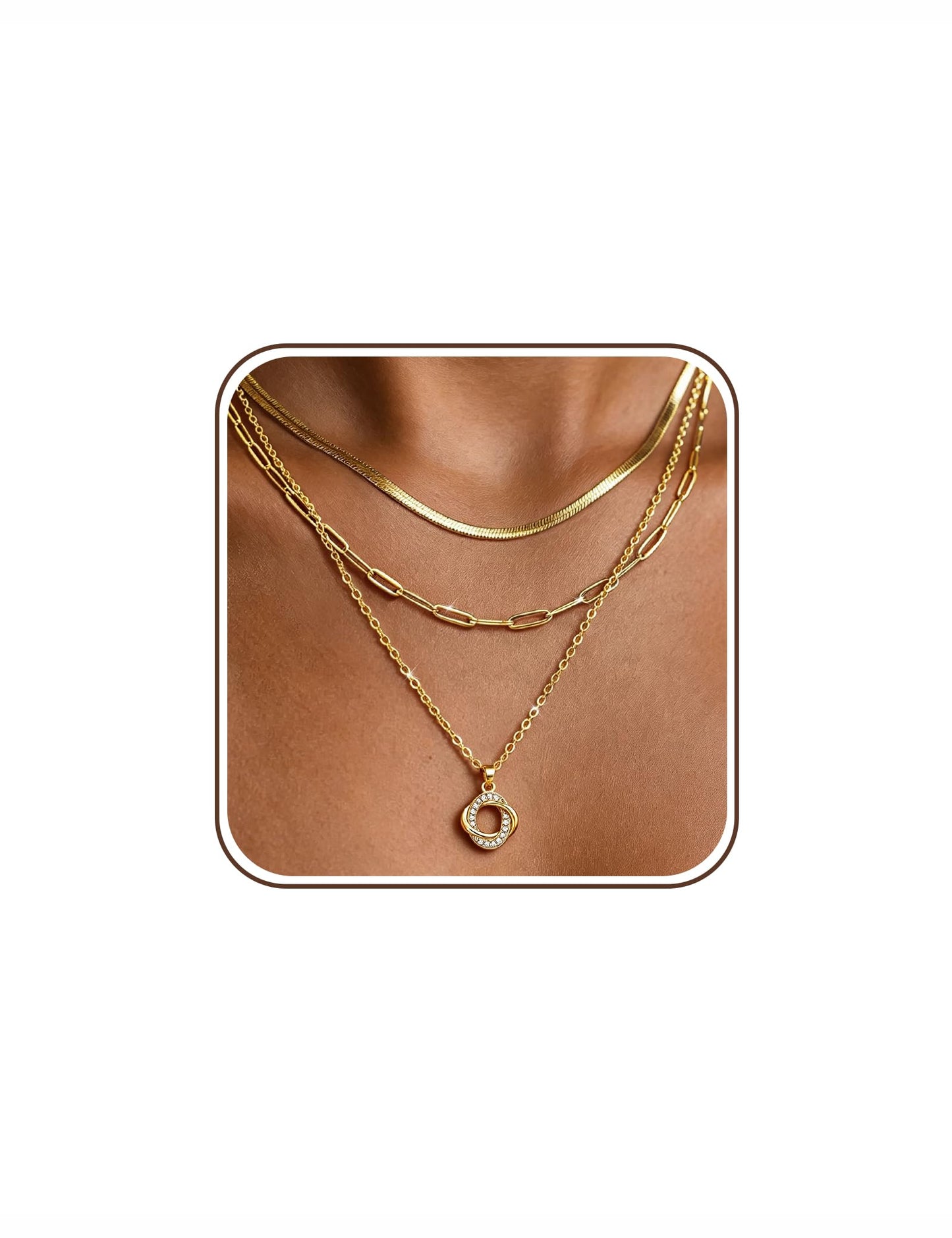 ÌF ME Layered Gold Necklaces for Women, 14K Gold Plated Cubic Zirconia Snake Choker Necklace, Dainty Paperclip Pendant Chain Necklaces Stack Jewelry Set Gifts