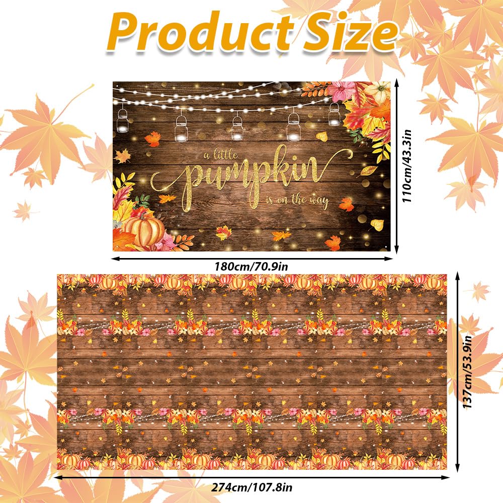 MEHOFOND Thanksgiving Pumpkin Baby Shower Decorations, Fall Rustic Wood Little Pumpkin is On the Way Backdrop Tablecloth Balloons Arch, Autumn Orange Brown Balloons Garland for Give Thanks Baby Shower