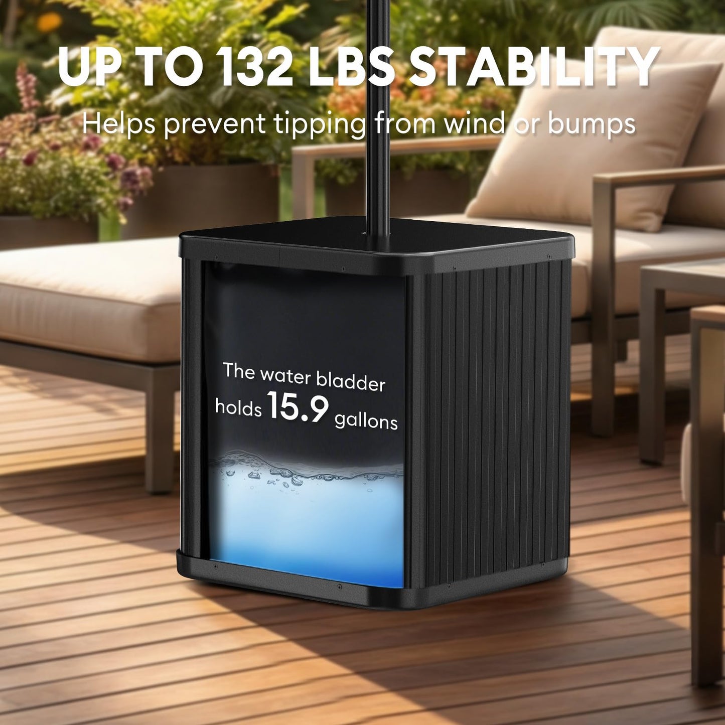 Hyperzoo Umbrella Side Table with Umbrella Hole, 2-in-1 Outdoor Side Table & Umbrella Stand with Fillable Base, Heavy Duty Poolside Table Holds 132 lbs, Fits ≤1.5” Pole for Poolside & Backyard, Black