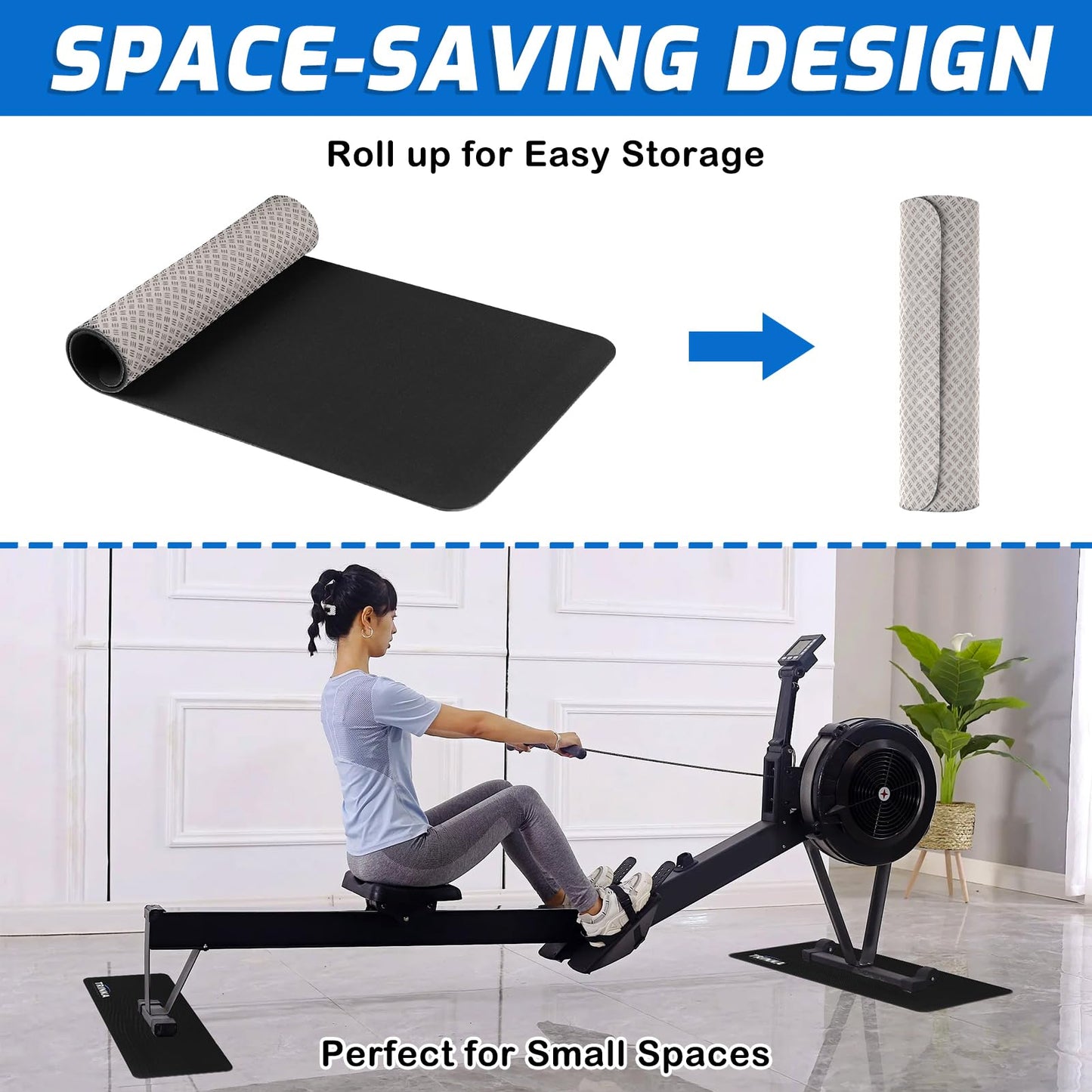 2PCS Rowing Machine Mats, 30"x12" Non-Slip Mat Protect Hardwood Floor Carpet, Fitness Equipment Mat Compatible with Row & Concept 2 Rowing Machine, Peloton Bike, Stationary Spin Bike