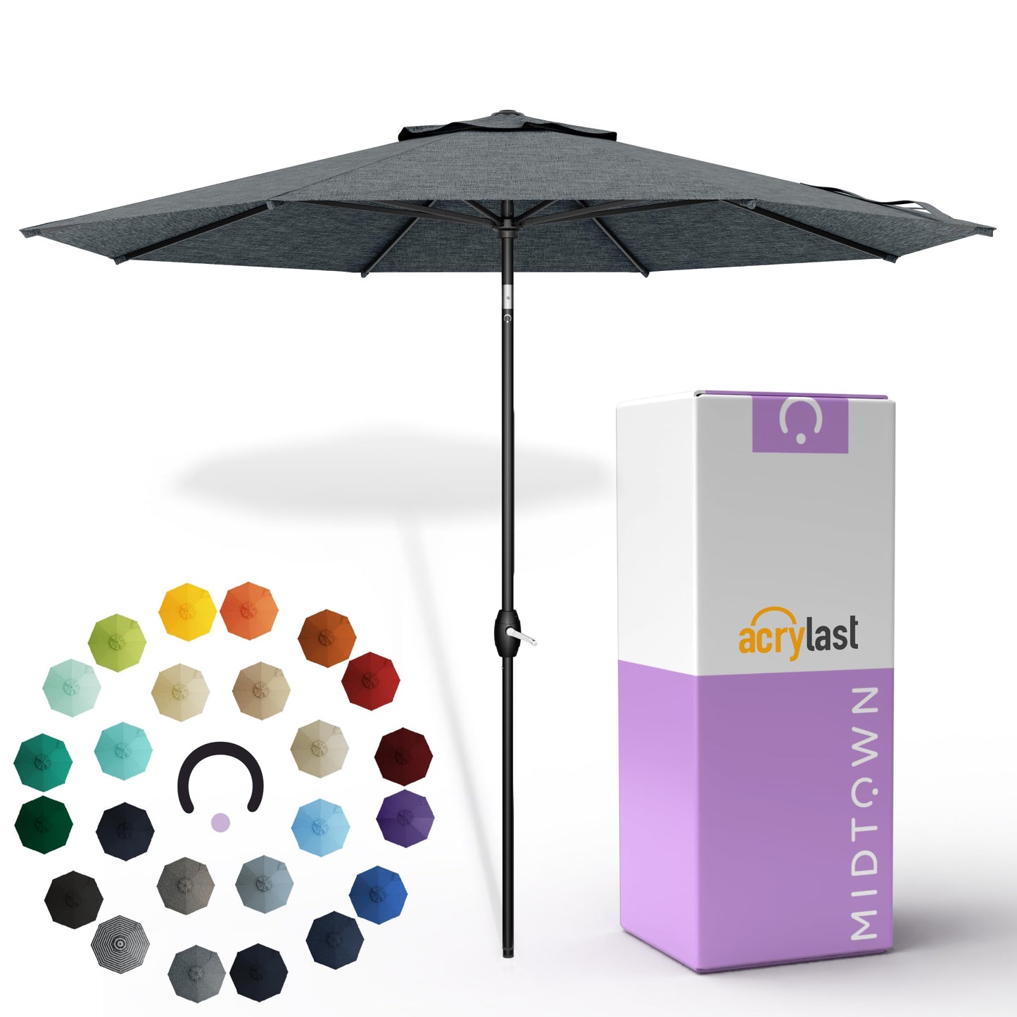Midtown Umbrellas – The Lean 8 Ft Patio Umbrella with 10-Year-No-Fade Acrylast Acrylic Fabric, Auto-Tilt and 8 Reinforced Ribs for Deck, Pool, Garden, Hotel & Cafes – Stonecast Grey Canopy, Black Pole