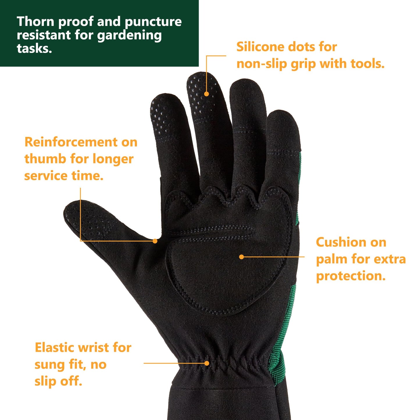 COOLJOB Thorn Proof Rose Pruning Garden Gloves for Men, Long Sleeve Padded Yard Work for Bush, Blackberry, Cactus, Heavy Duty/Puncture Resistant/Machine Washable, Large, Green