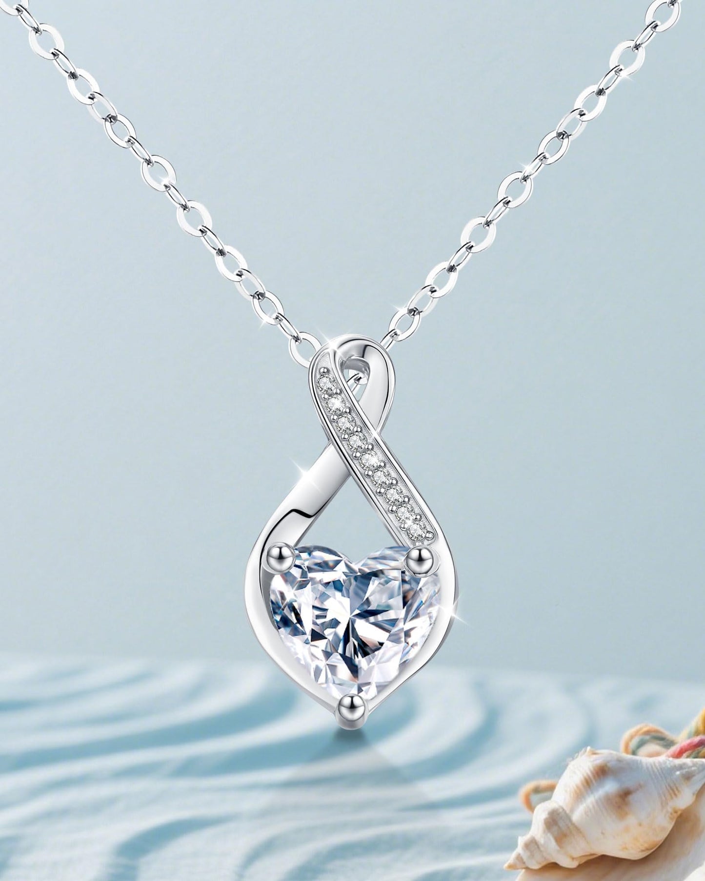 2 Carat Moissanite Necklace 925 Sterling Silver Jewelry AAAAA Cubic Zirconia Infinity Heart Pendant Necklace Best Gifts for Mom Women Girlfriend Grandma Friend Lover Her Wedding Birthday Anniversary