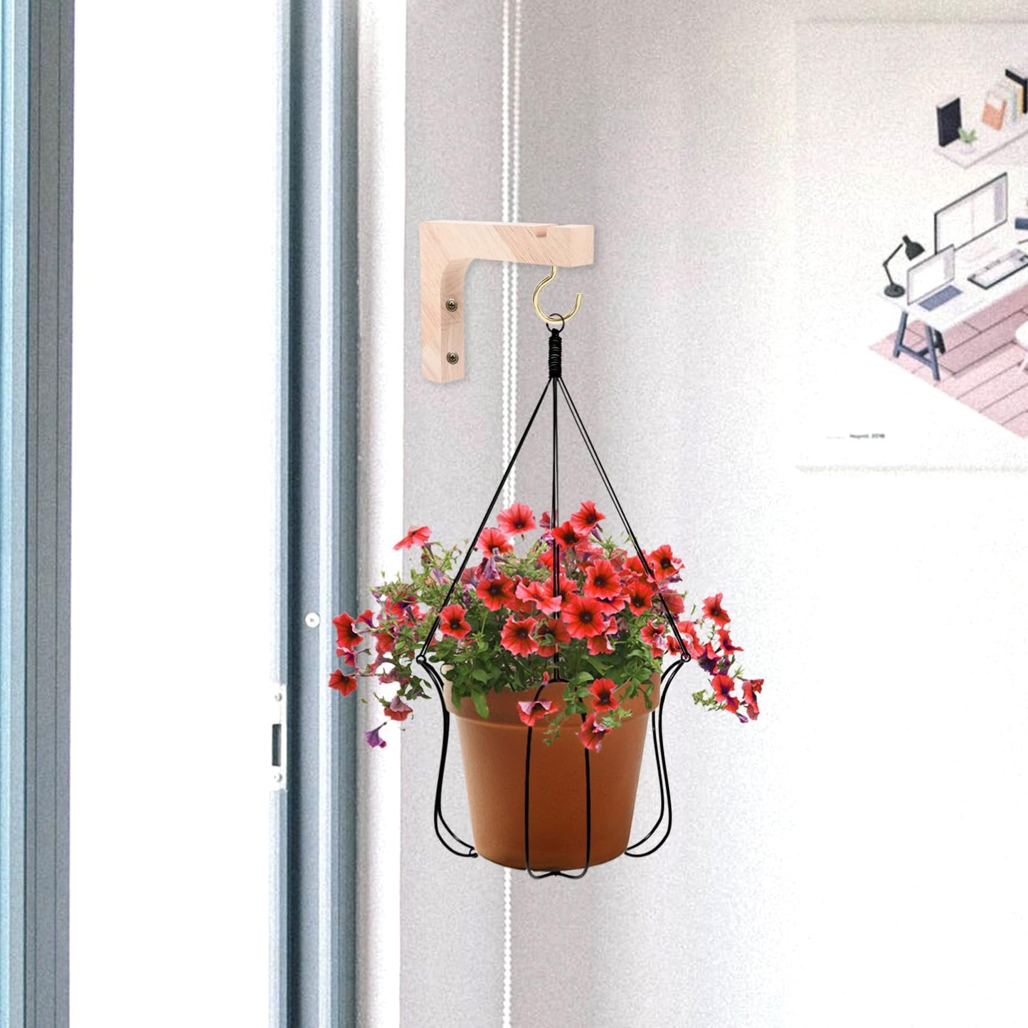 SUPVOX Wooden Plant Hanger Bracket 2pcs Indoor Wall Plant Holders Heavy-Duty Hanging Hooks for Flower Pots Natural Wood Suitable for Indoor Garden and Patio