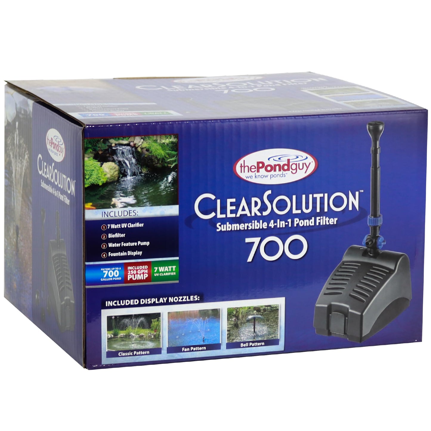The Pond Guy ClearSolution Submersible Filter, Pump & Ultraviolet System for Outdoor Water Garden with Fountain Attachments & Diverter Valve, 700