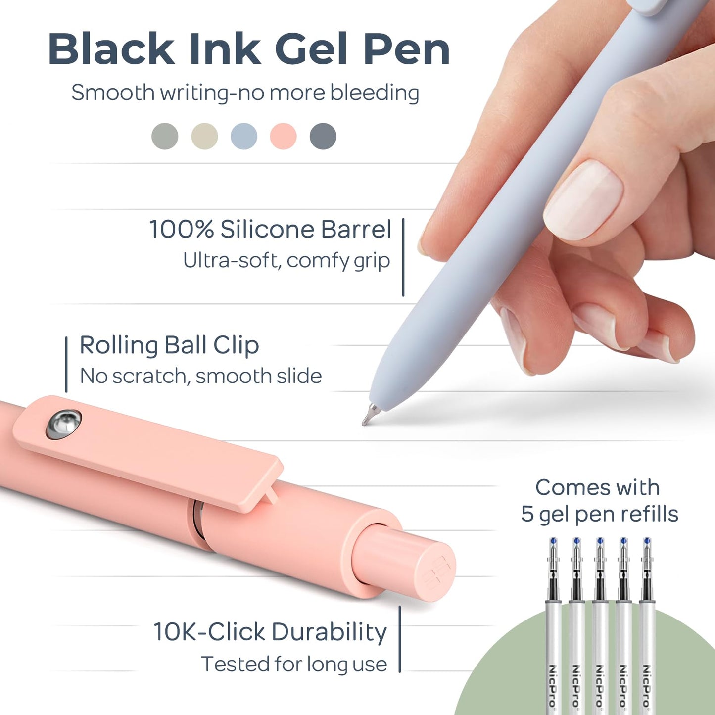 Nicpro 39 PCS Aesthetic School Supplies with Cute Pencil Case, 12 Color Pastel Highlighters, 5 Quick Dry Retractable Black Ink Pens, 6 Pastel Mechanical Pencil 0.5 & 0.7 mm for Student Stationary