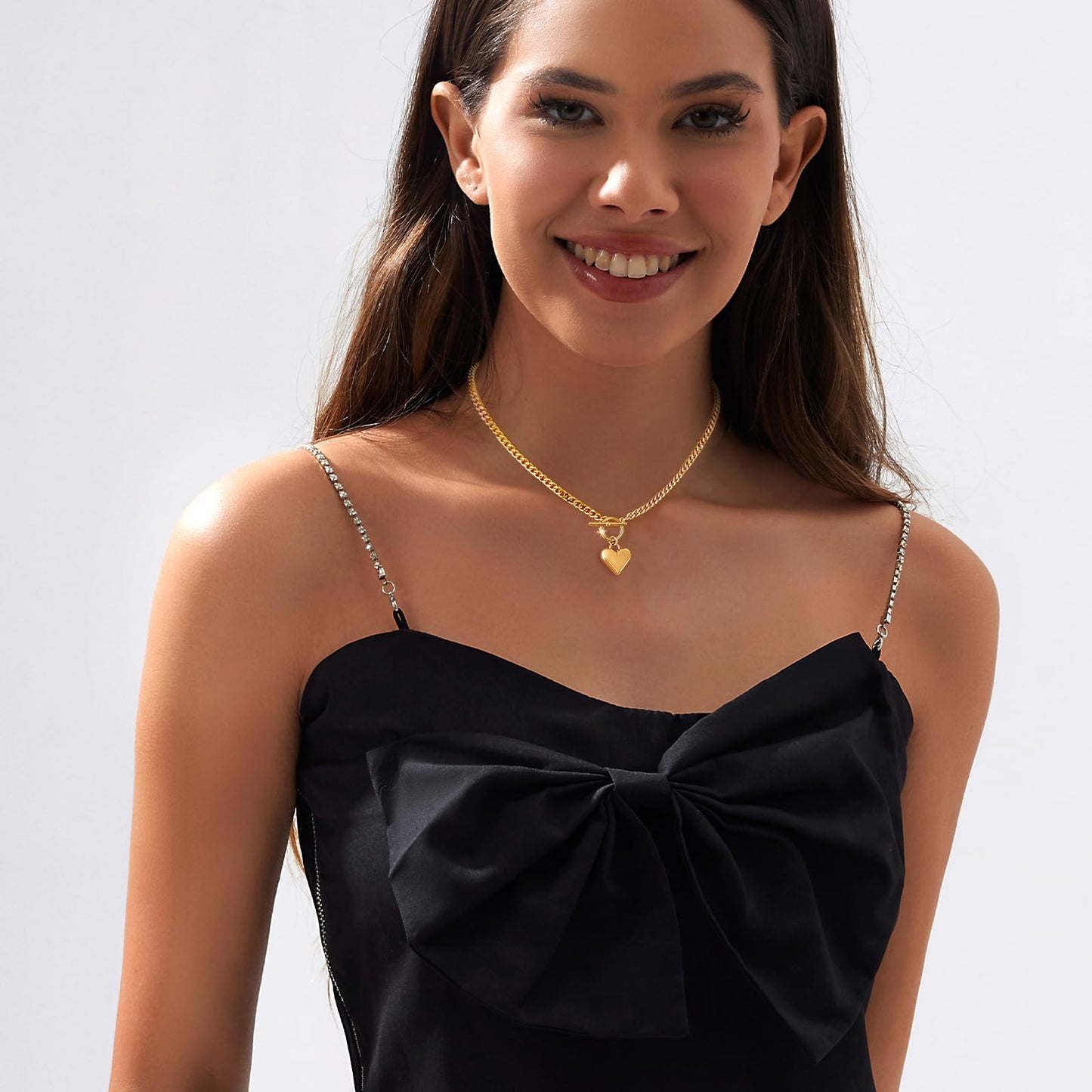 Zeffy Gold Chunky Puffy Heart Necklace Big Heart Chain Link Necklace Toggle Clasp Heart Charm Necklaces Birthday for Women Jewelry
